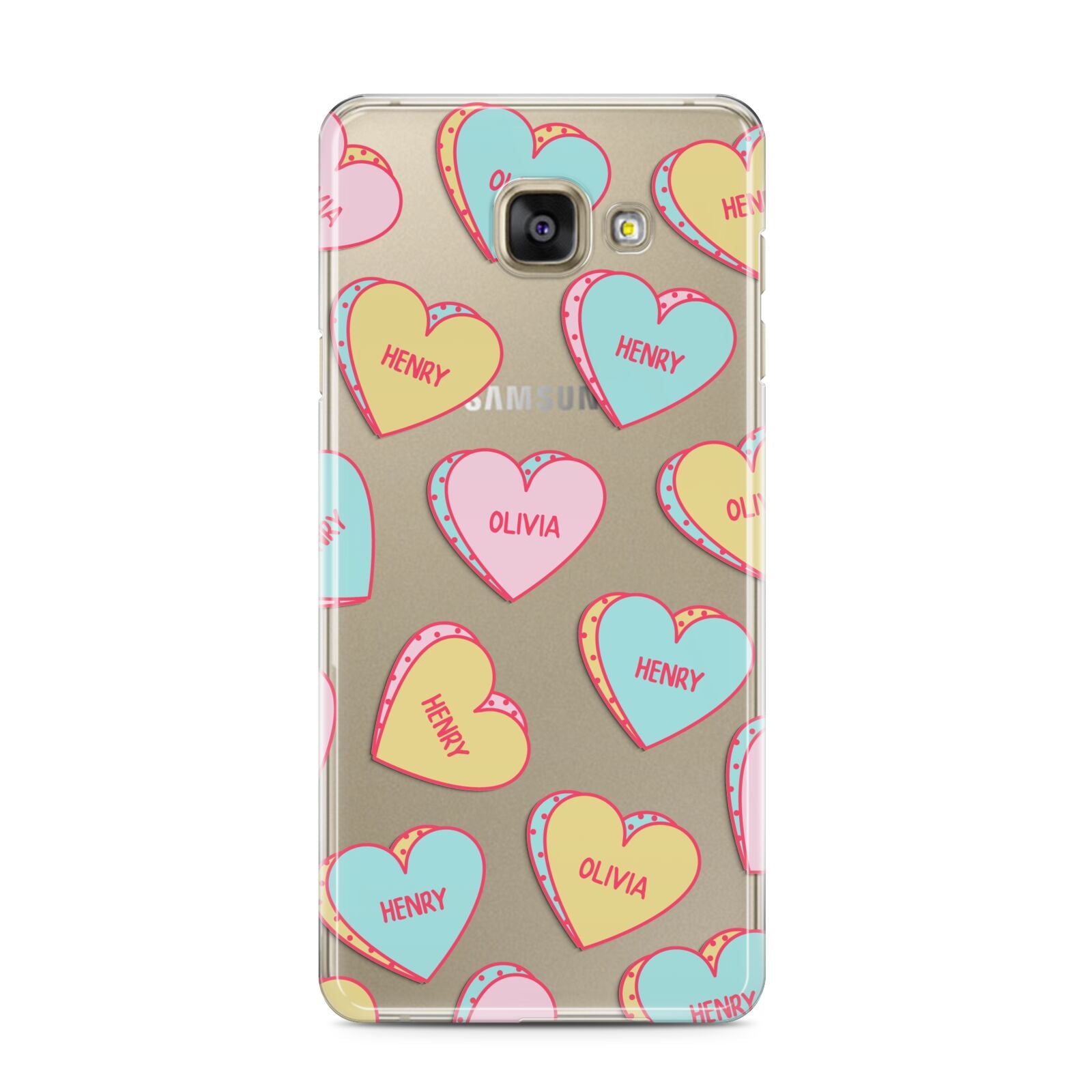 Personalised Heart Sweets Samsung Galaxy A3 2016 Case on gold phone