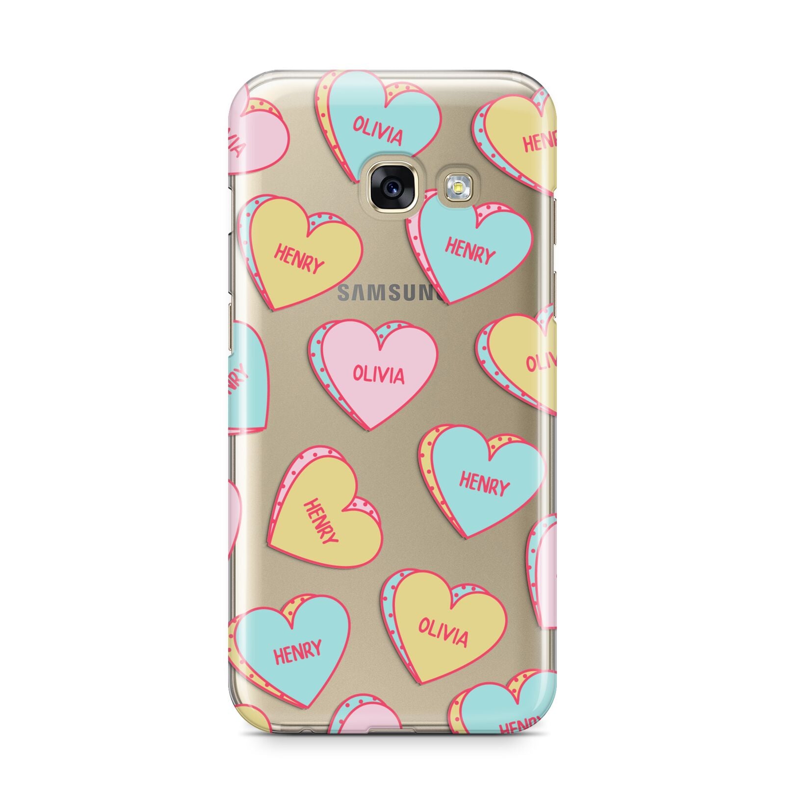 Personalised Heart Sweets Samsung Galaxy A3 2017 Case on gold phone