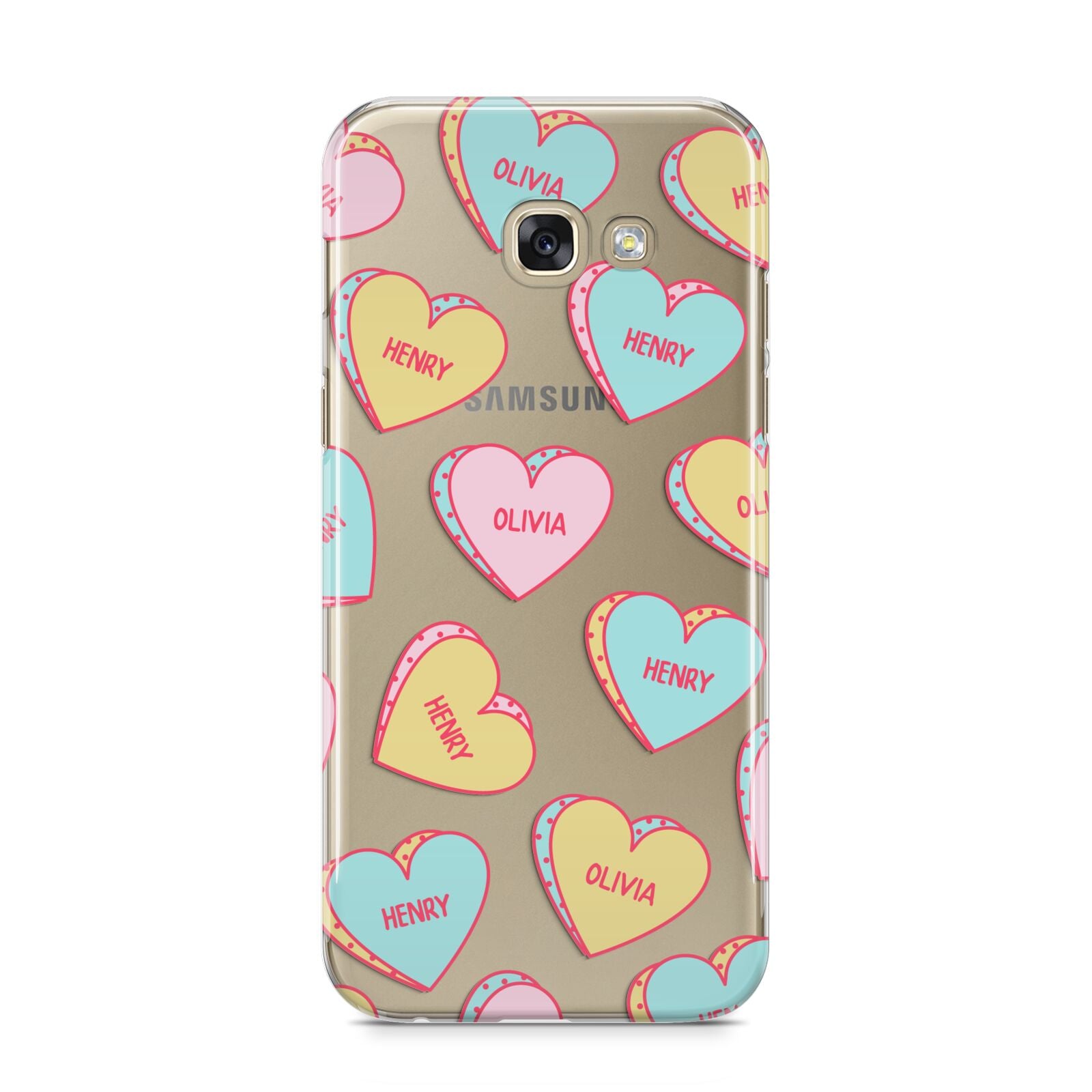 Personalised Heart Sweets Samsung Galaxy A5 2017 Case on gold phone