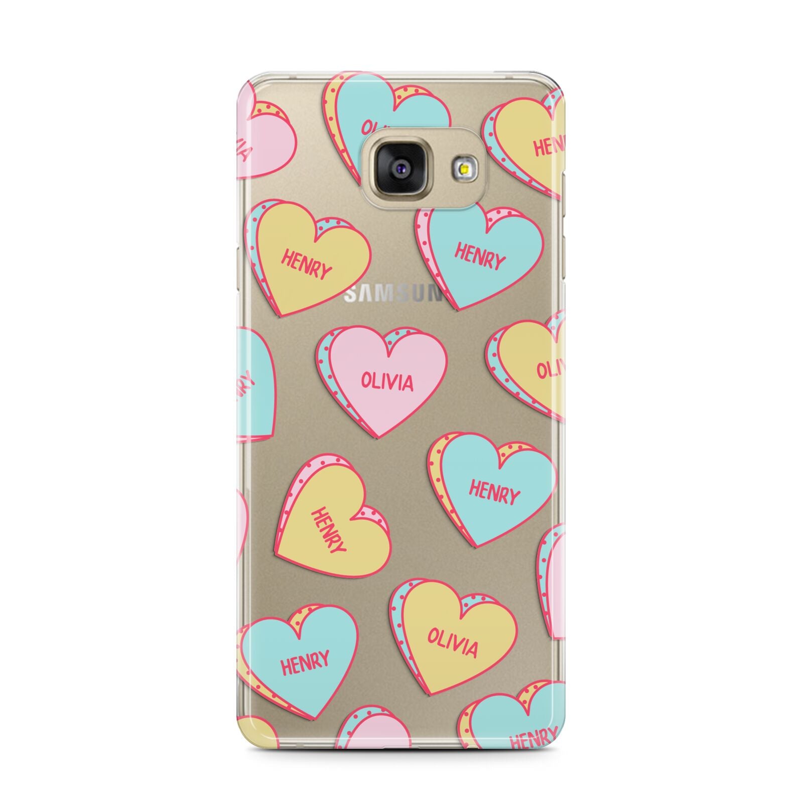 Personalised Heart Sweets Samsung Galaxy A7 2016 Case on gold phone