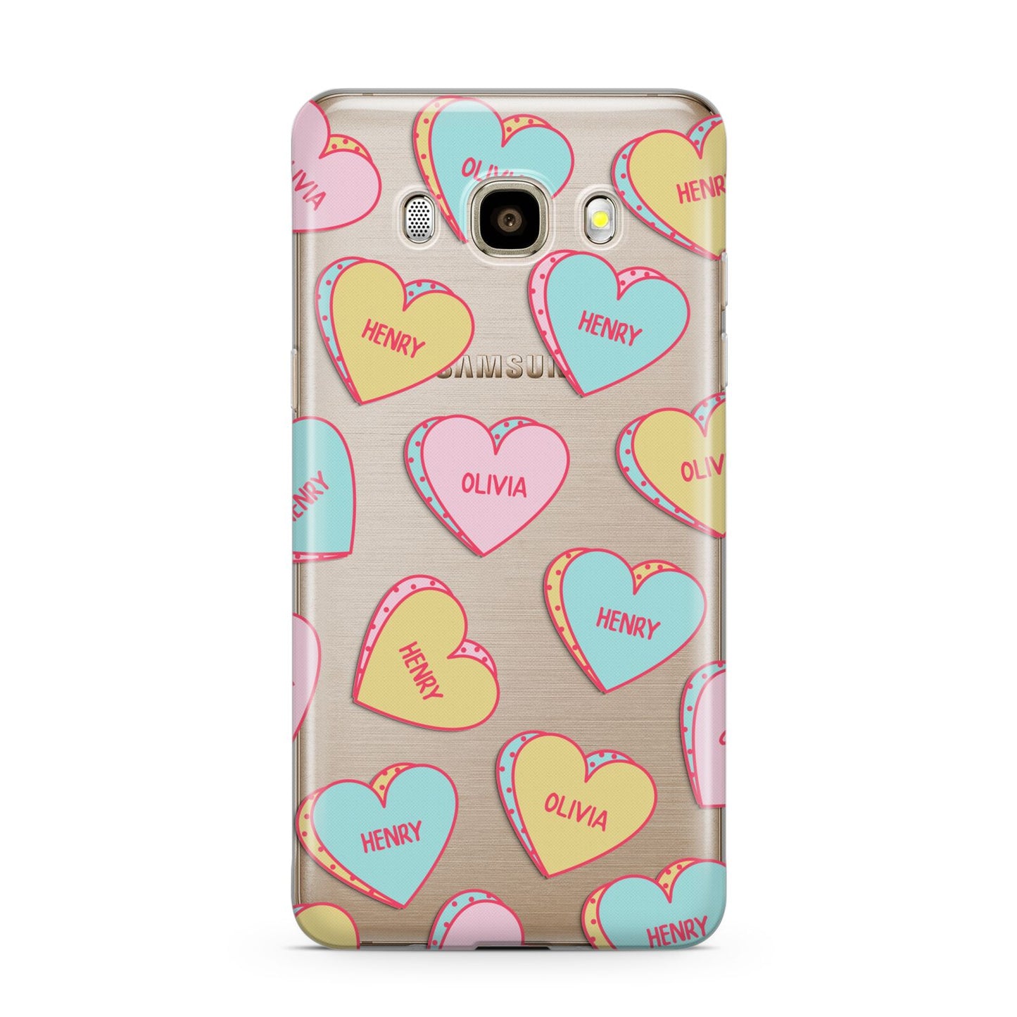 Personalised Heart Sweets Samsung Galaxy J7 2016 Case on gold phone