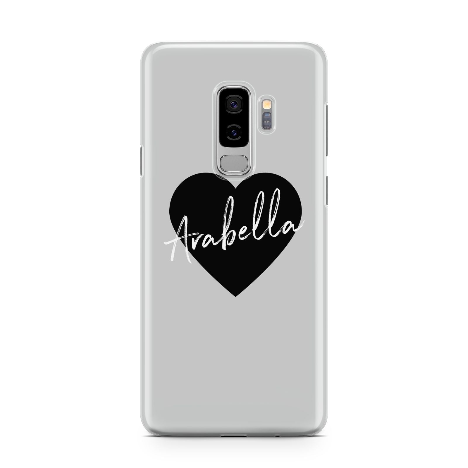 Personalised Heart Valentines Samsung Galaxy S9 Plus Case on Silver phone