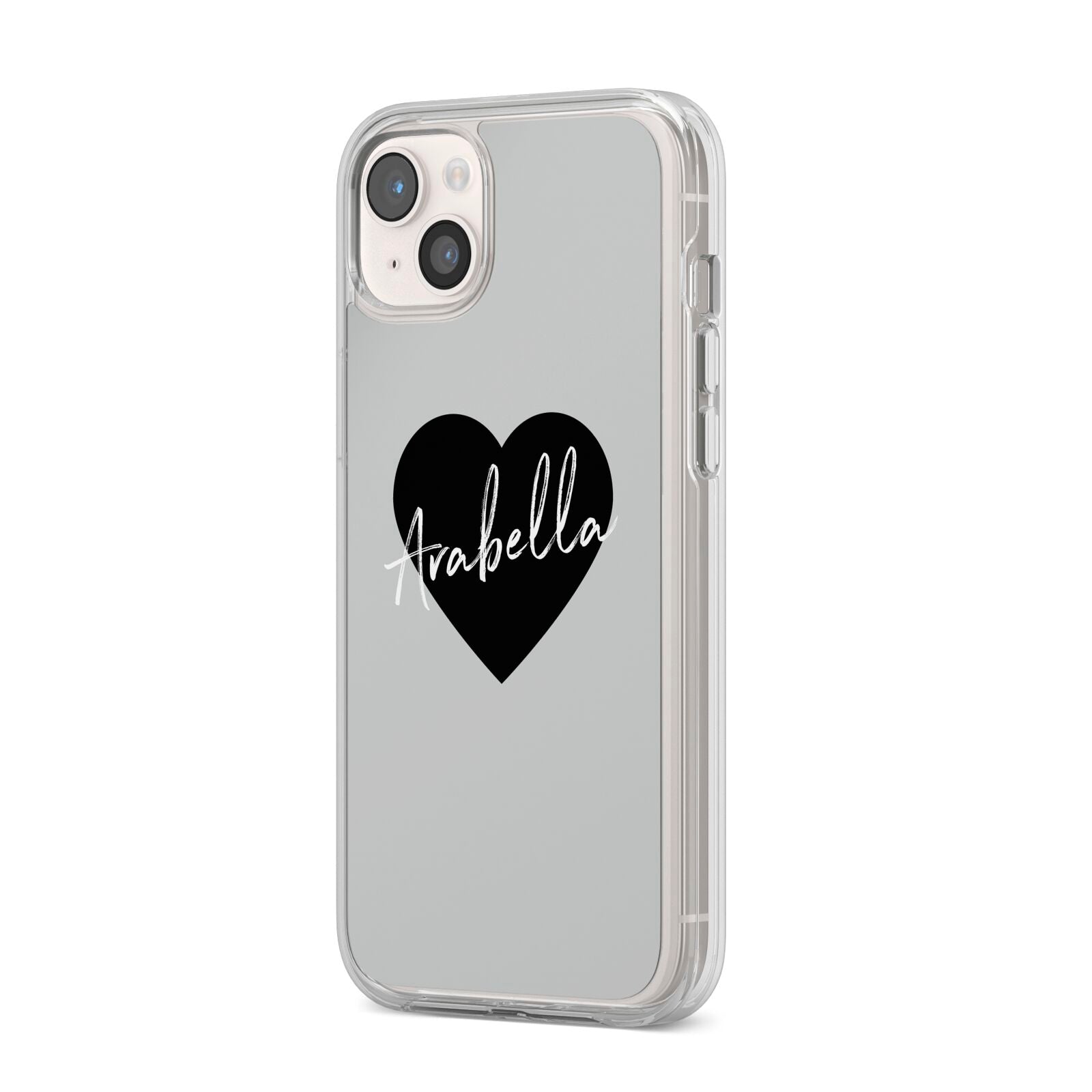 Personalised Heart Valentines iPhone 14 Plus Clear Tough Case Starlight Angled Image