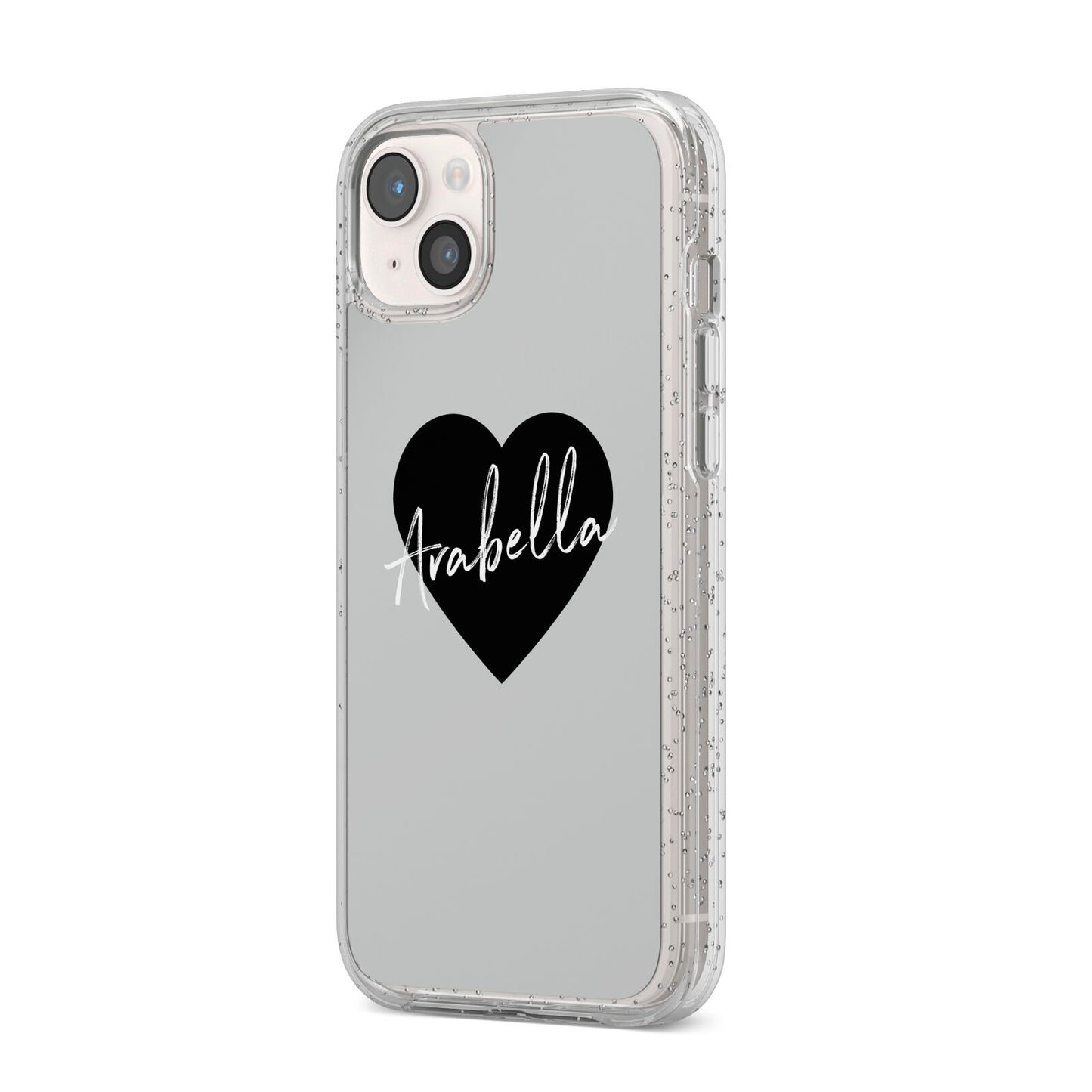 Personalised Heart Valentines iPhone 14 Plus Glitter Tough Case Starlight Angled Image