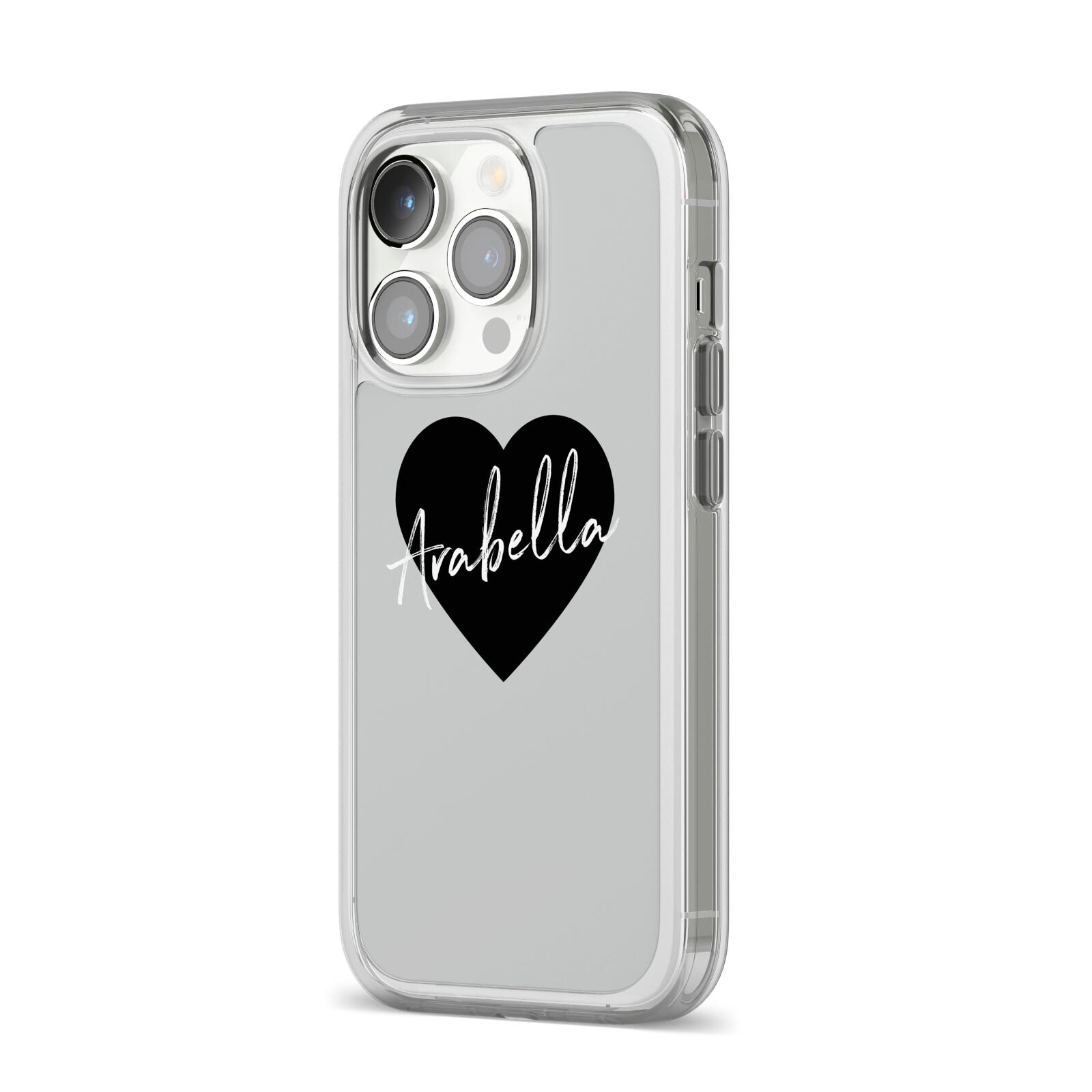 Personalised Heart Valentines iPhone 14 Pro Clear Tough Case Silver Angled Image