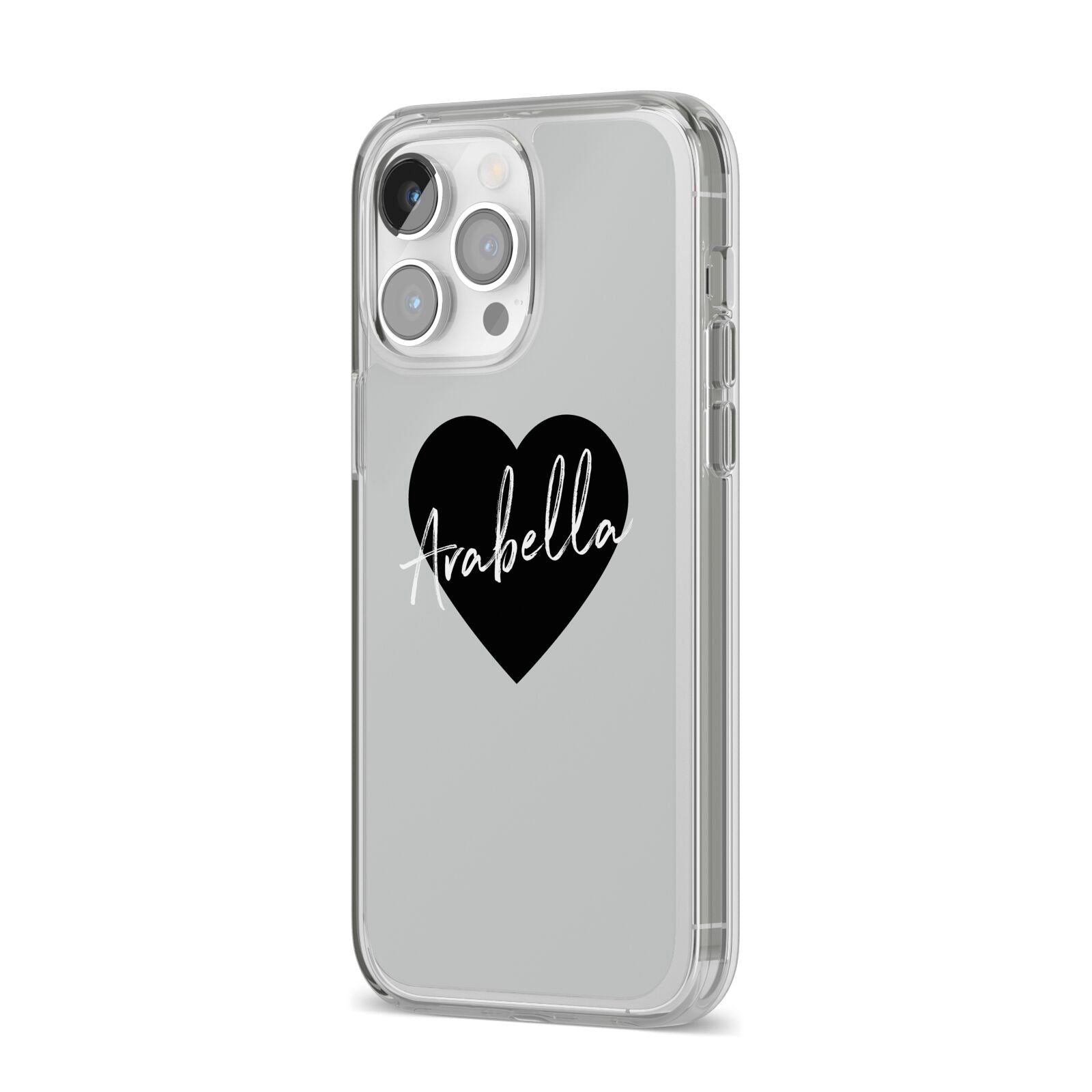 Personalised Heart Valentines iPhone 14 Pro Max Clear Tough Case Silver Angled Image