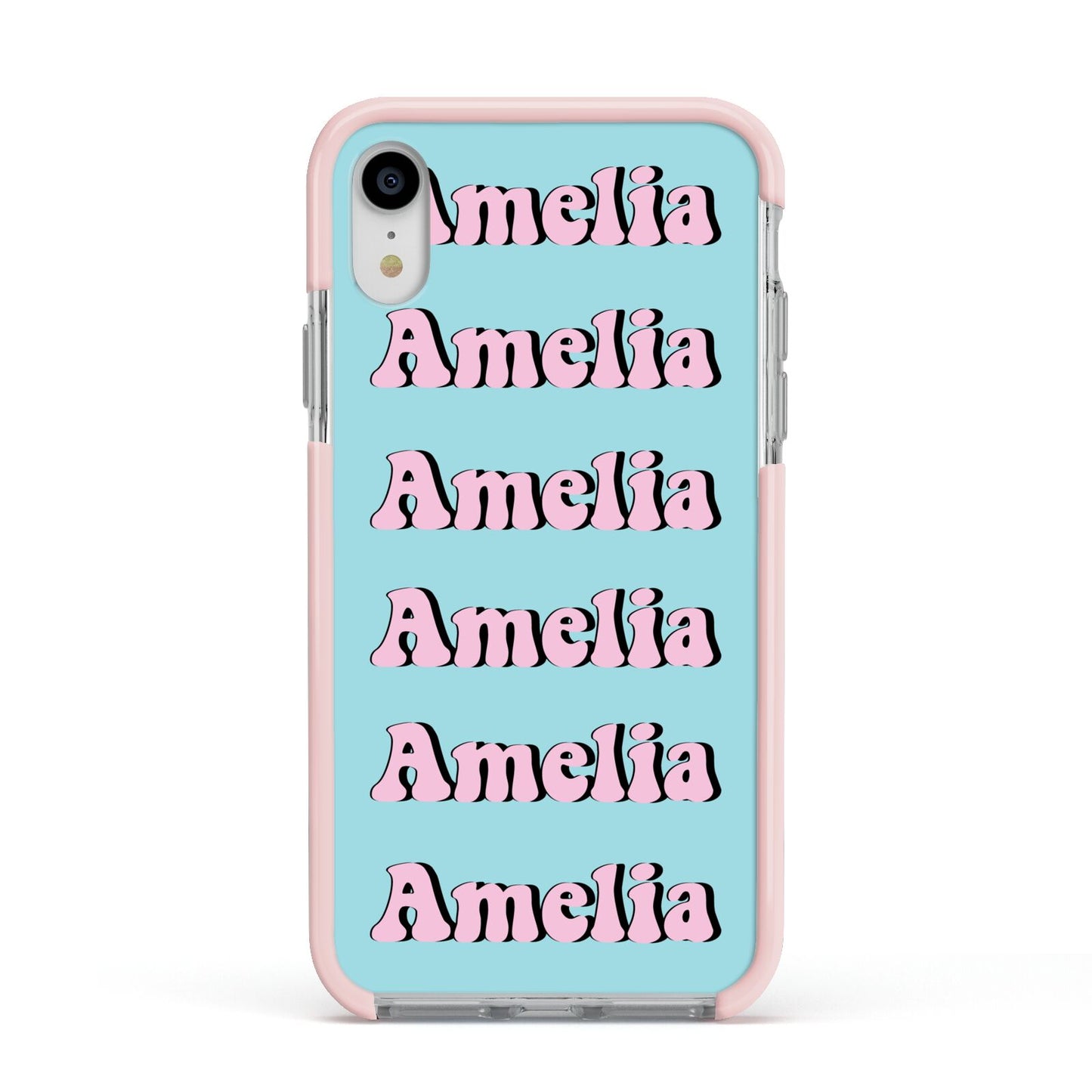 Personalised Hippie Apple iPhone XR Impact Case Pink Edge on Silver Phone