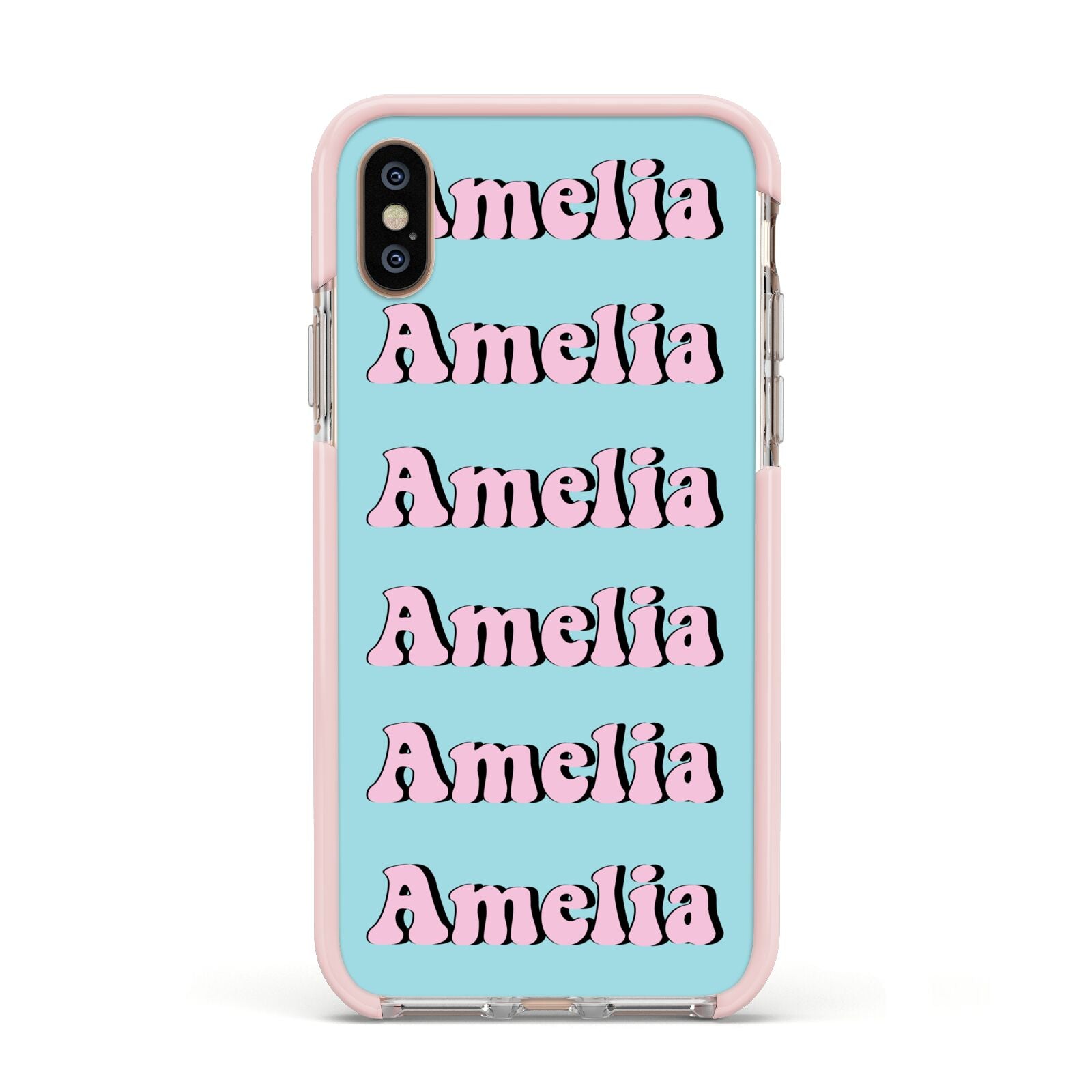 Personalised Hippie Apple iPhone Xs Impact Case Pink Edge on Gold Phone