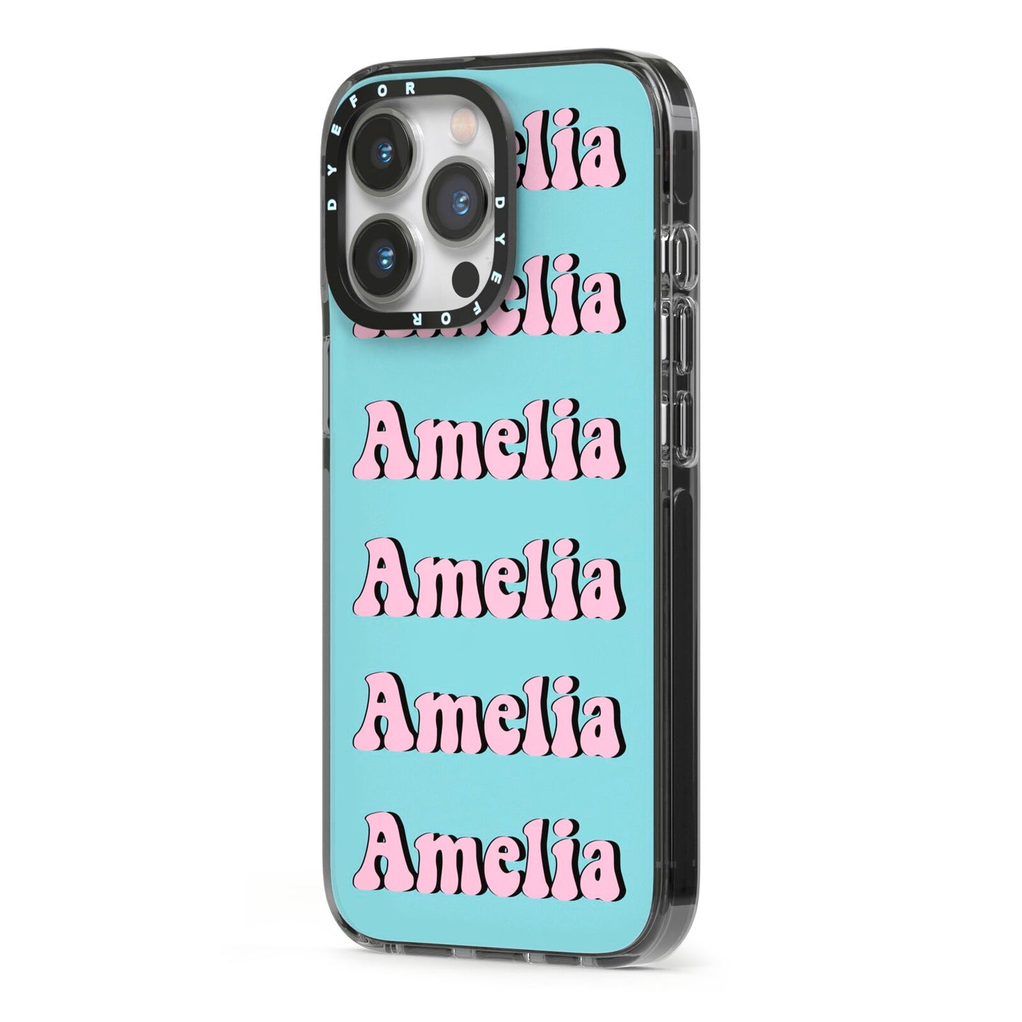 Personalised Hippie iPhone 13 Pro Black Impact Case Side Angle on Silver phone