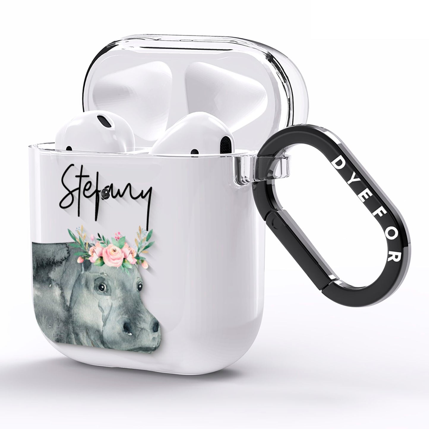 Personalised Hippopotamus AirPods Clear Case Side Image