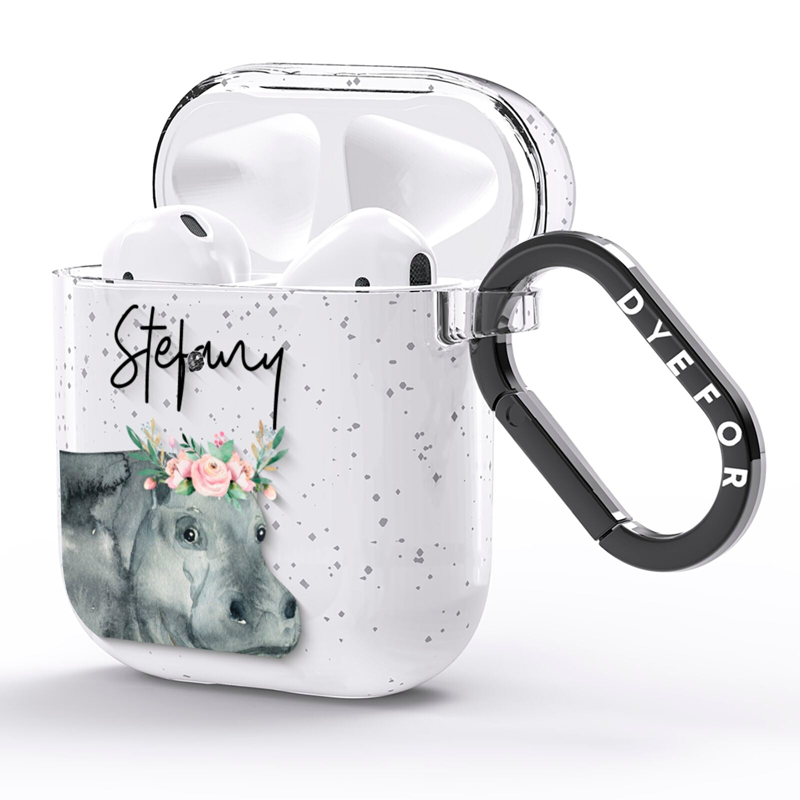 Personalised Hippopotamus AirPods Glitter Case Side Image