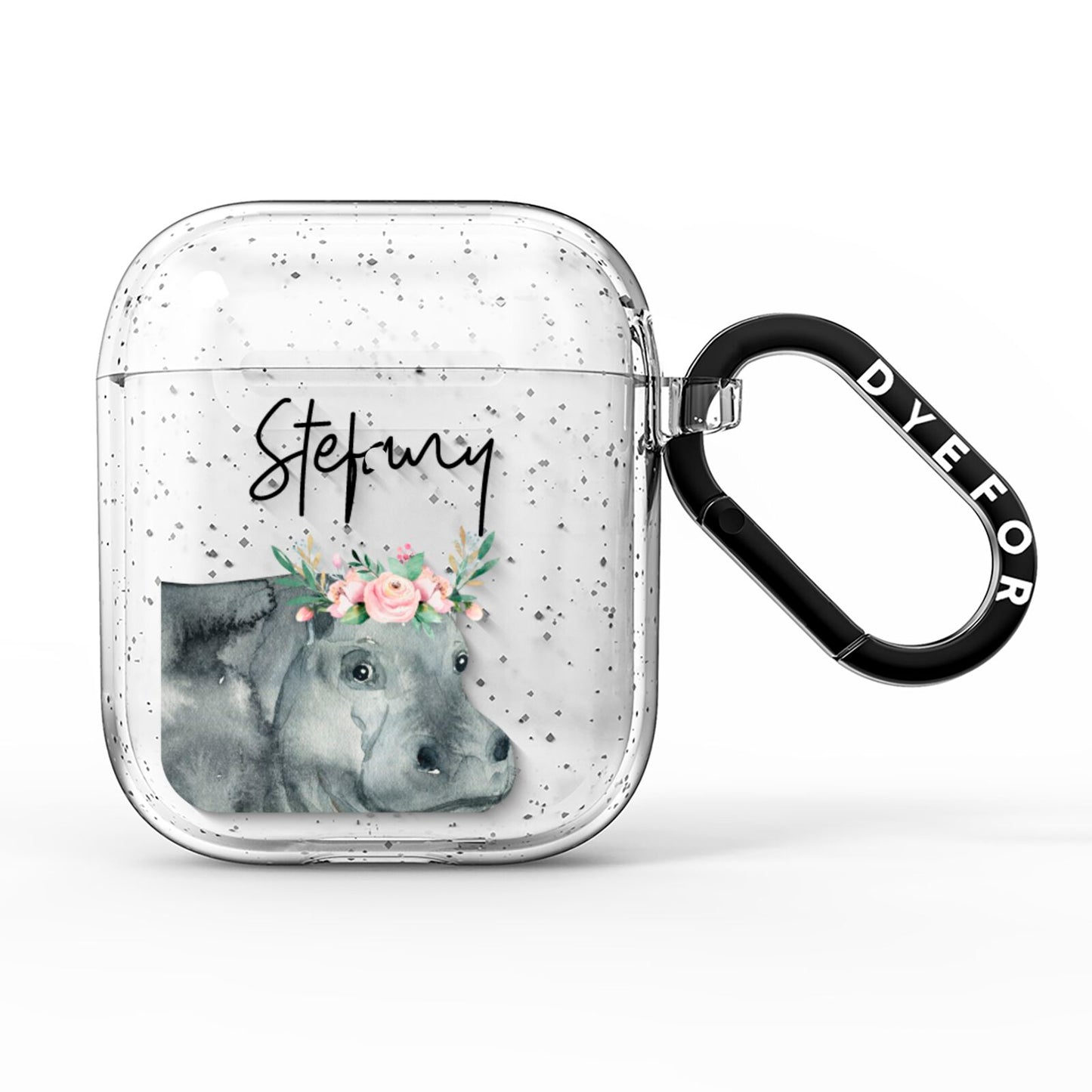 Personalised Hippopotamus AirPods Glitter Case