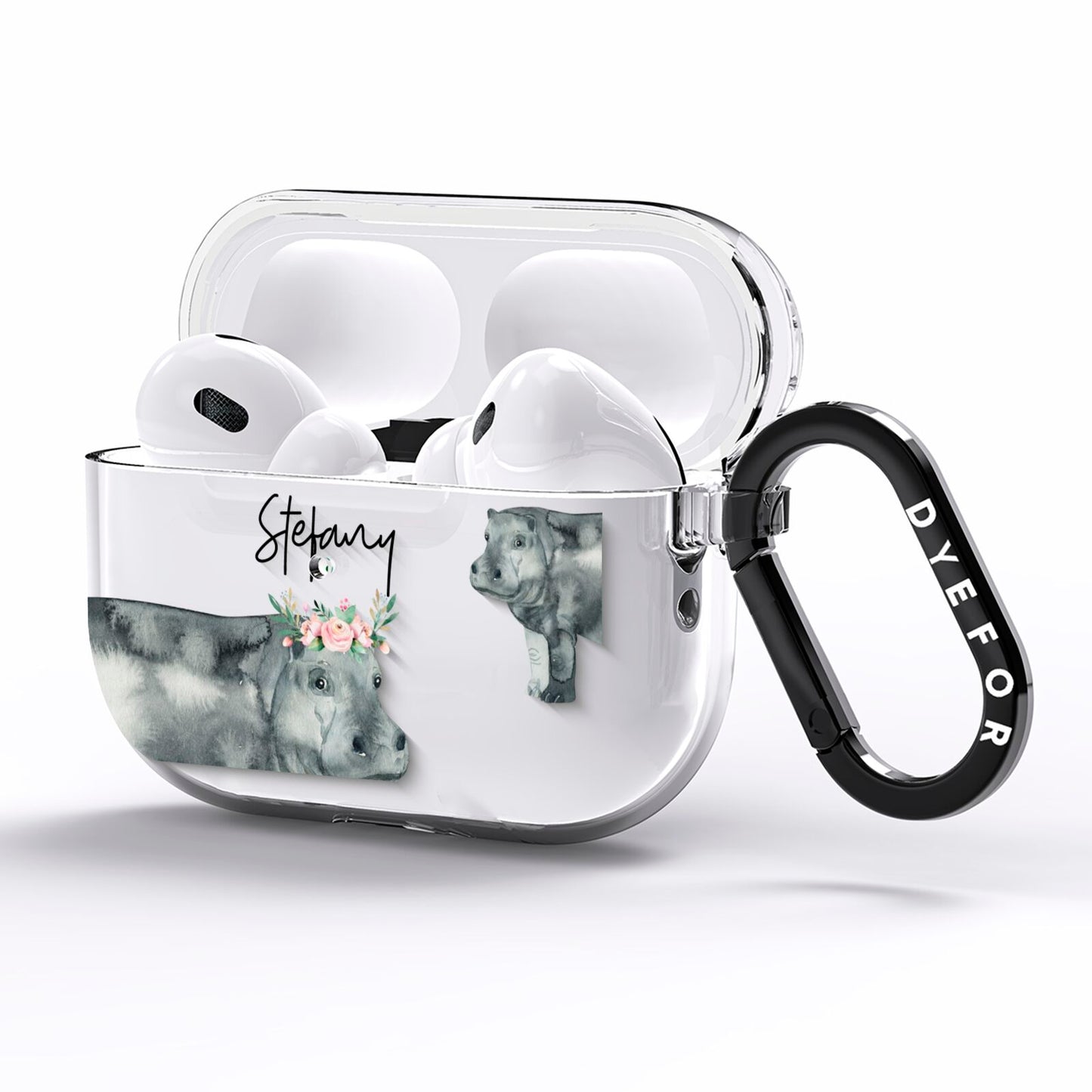 Personalised Hippopotamus AirPods Pro Clear Case Side Image