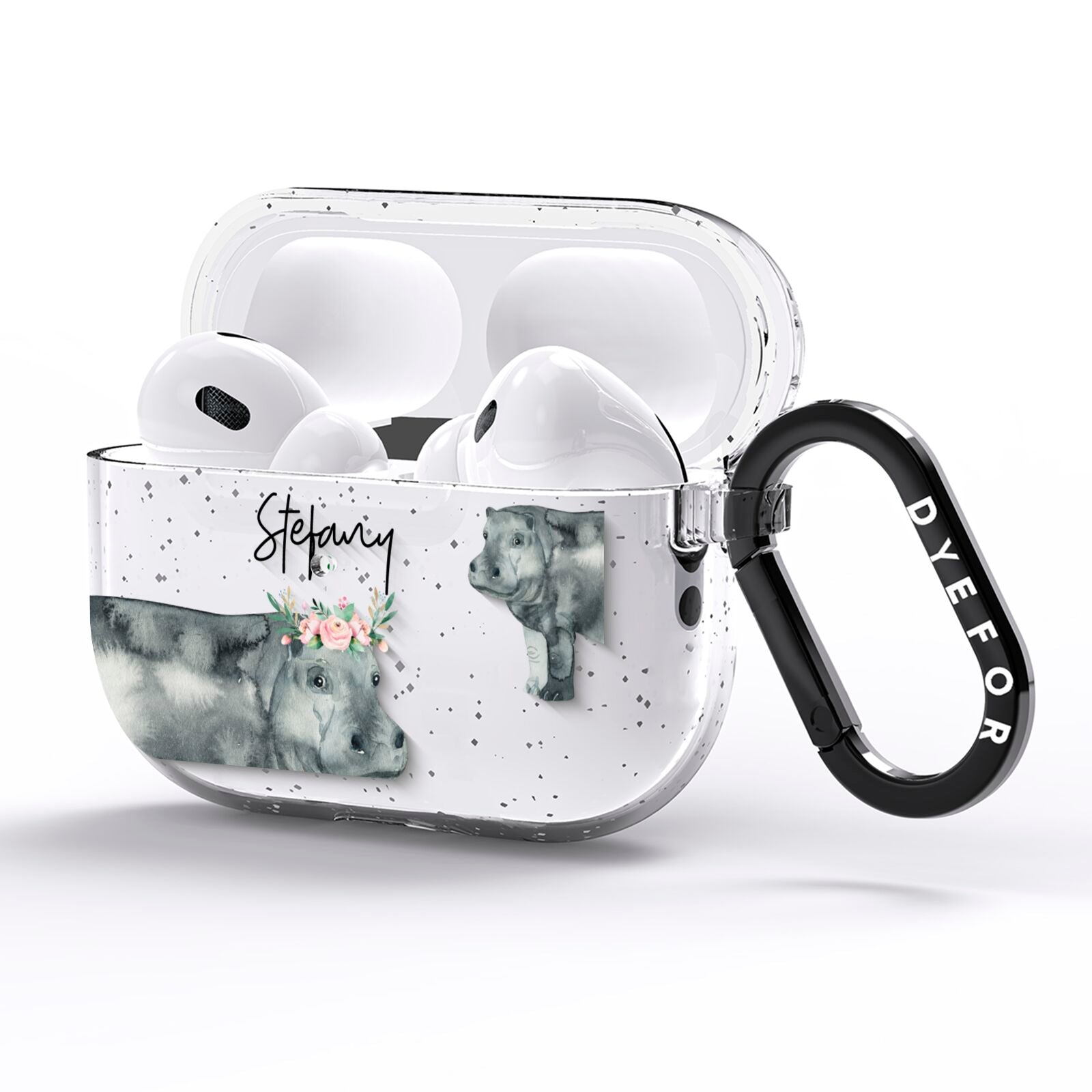 Personalised Hippopotamus AirPods Pro Glitter Case Side Image