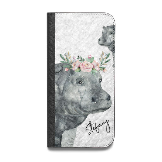 Personalised Hippopotamus Vegan Leather Flip iPhone Case