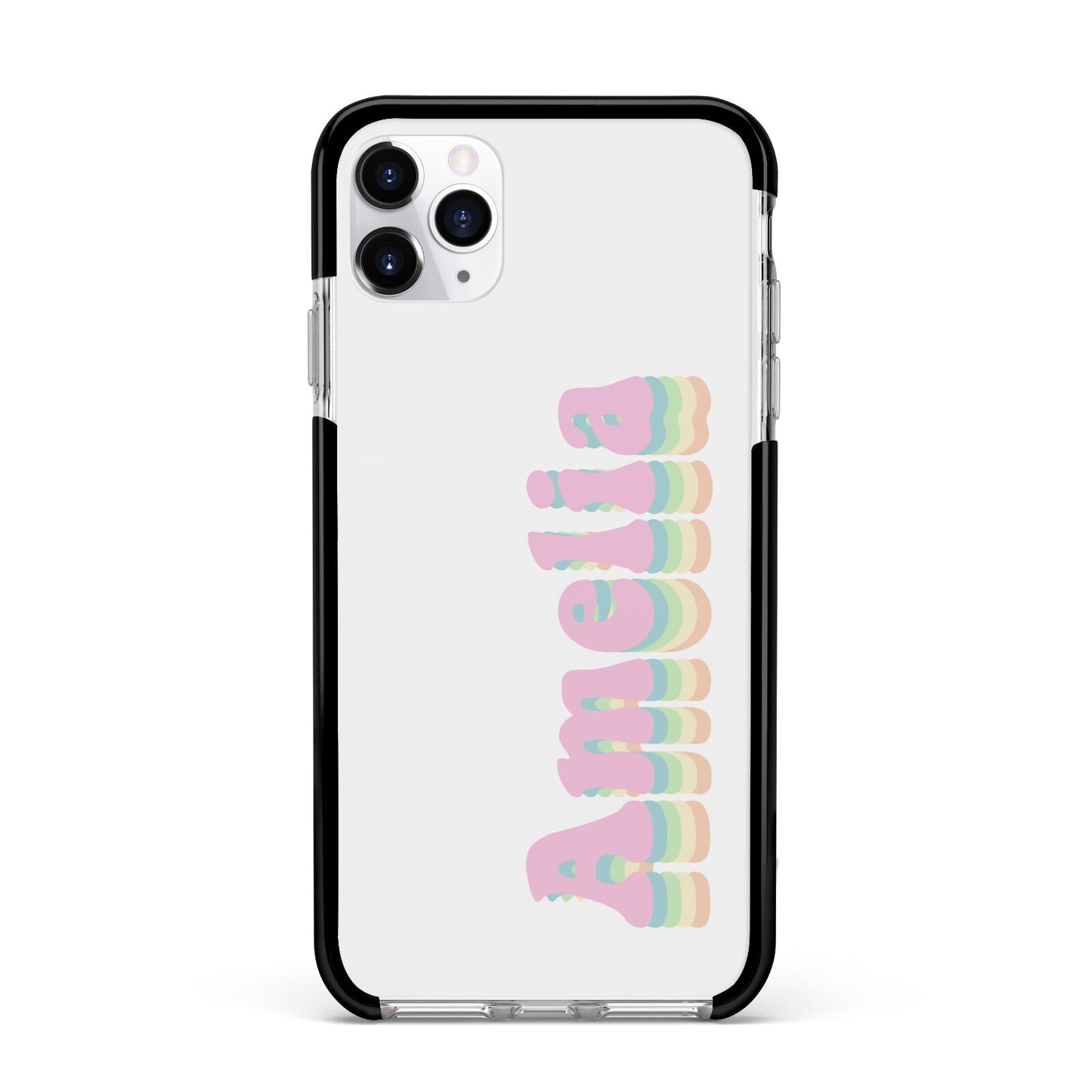 Personalised Hippy Name Apple iPhone 11 Pro Max in Silver with Black Impact Case