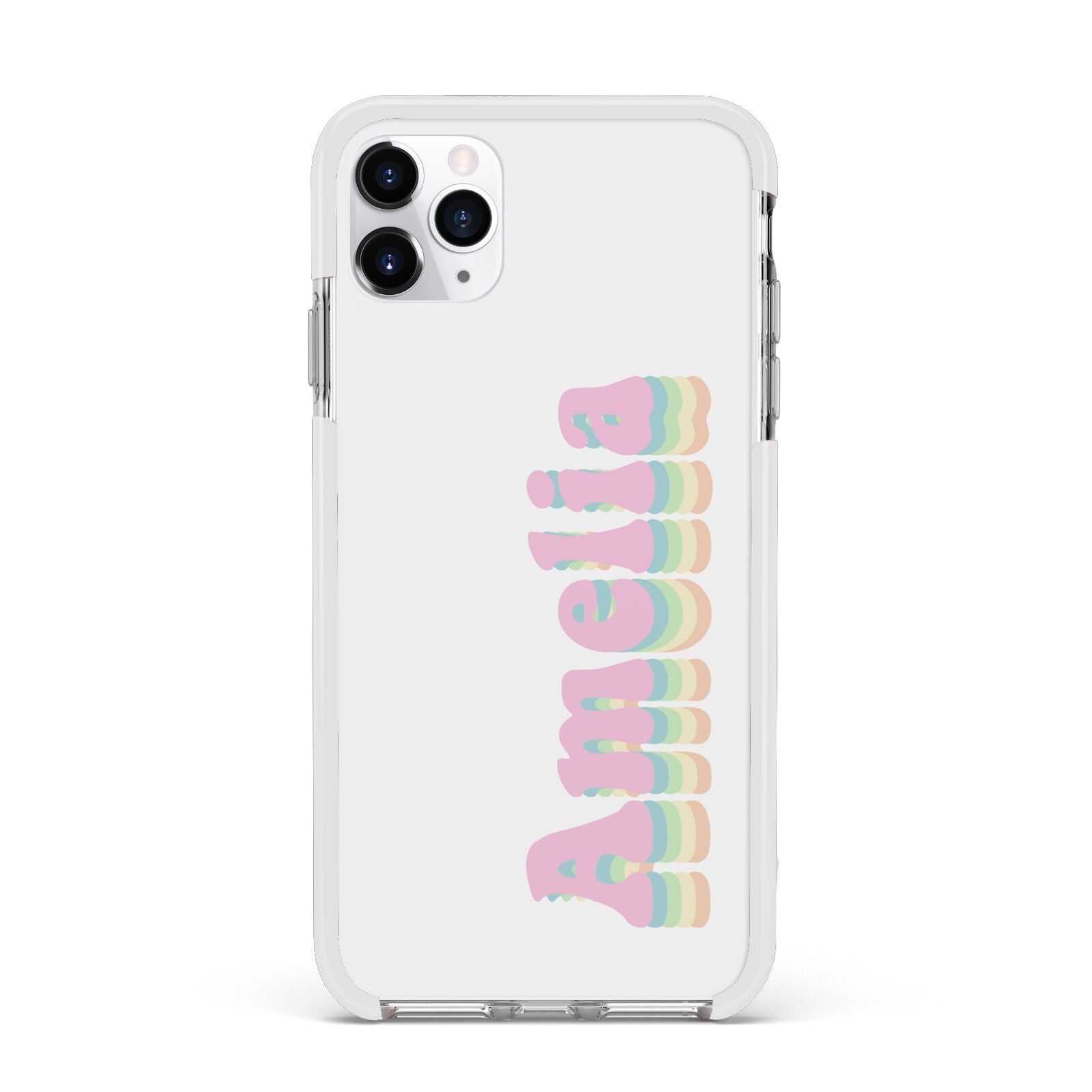 Personalised Hippy Name Apple iPhone 11 Pro Max in Silver with White Impact Case