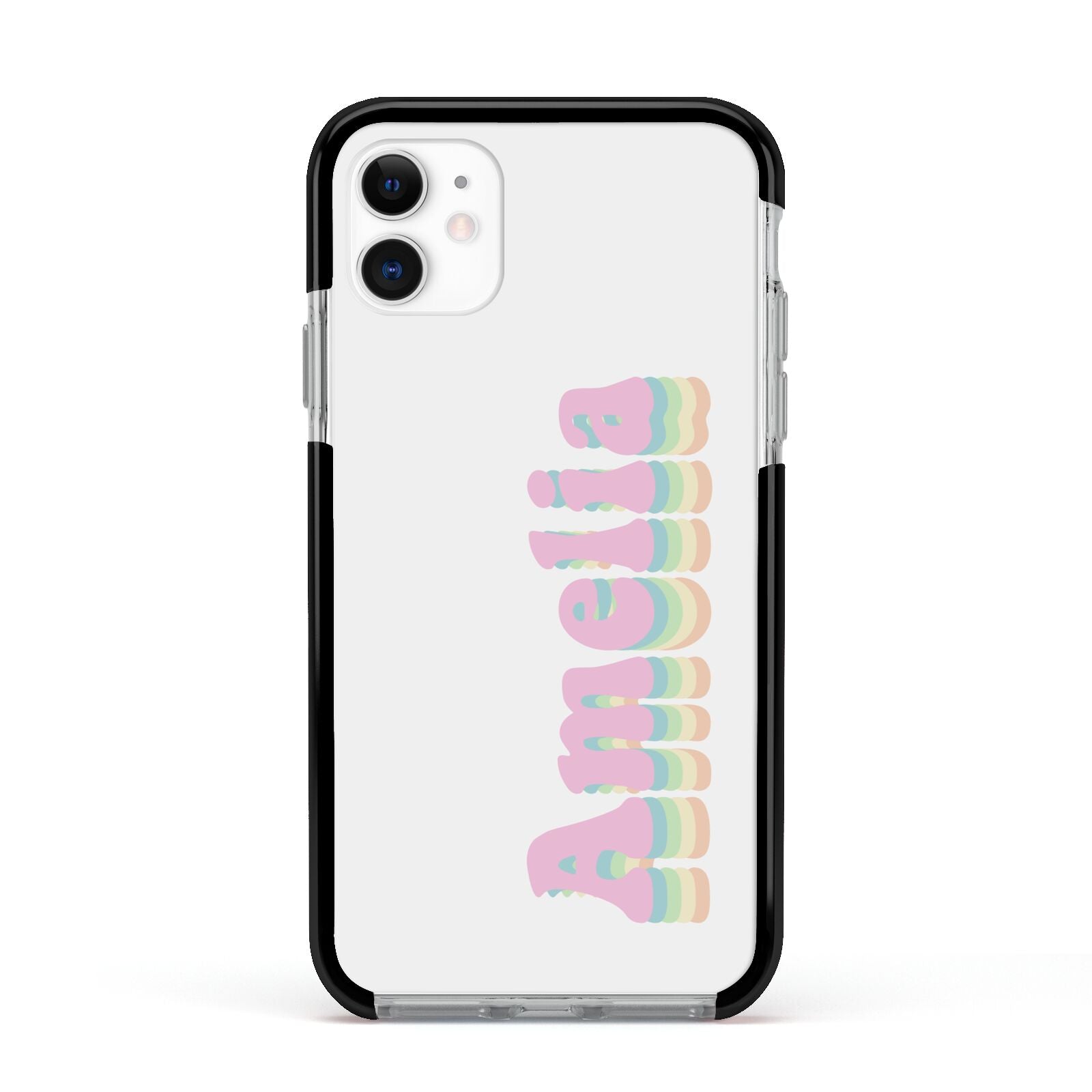 Personalised Hippy Name Apple iPhone 11 in White with Black Impact Case