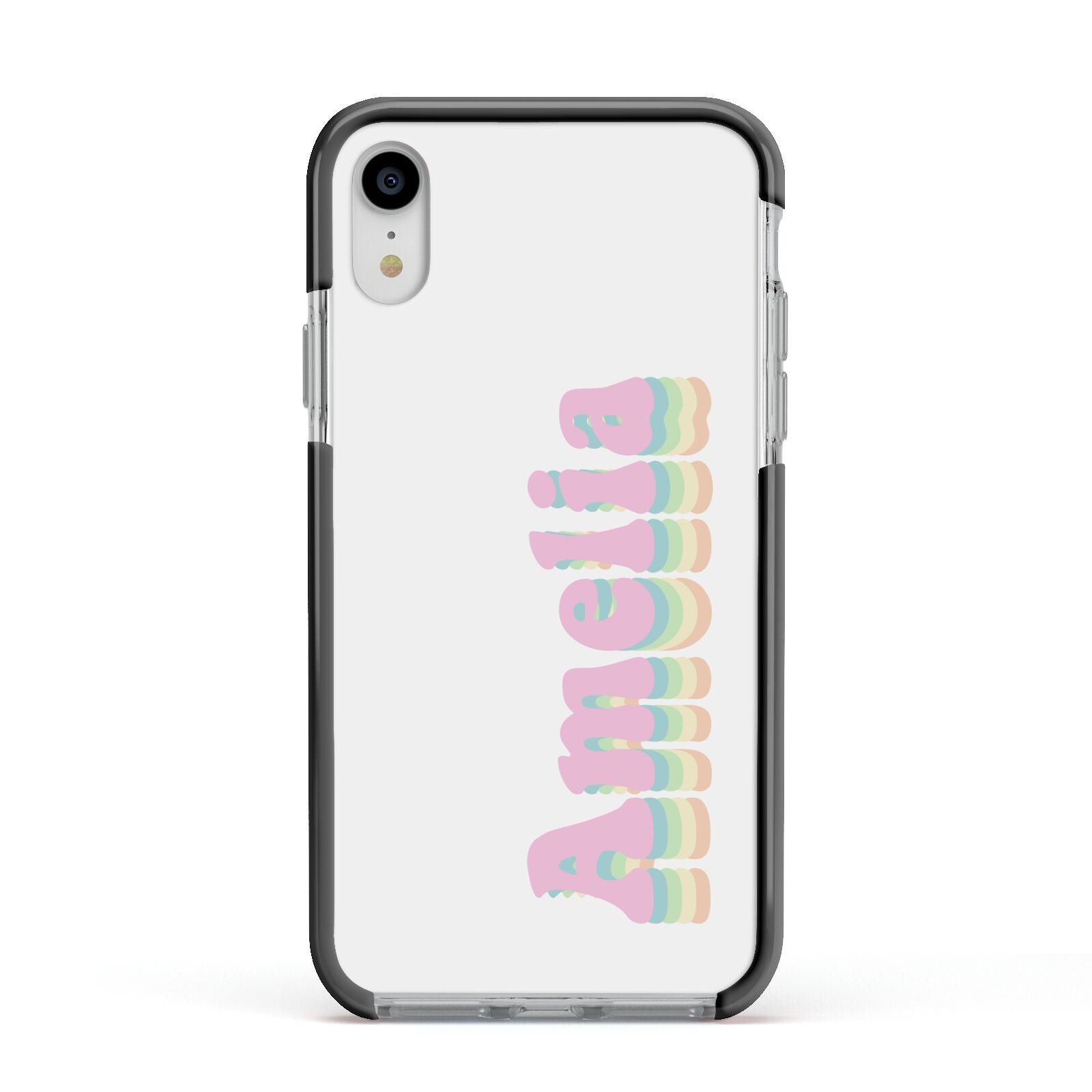 Personalised Hippy Name Apple iPhone XR Impact Case Black Edge on Silver Phone