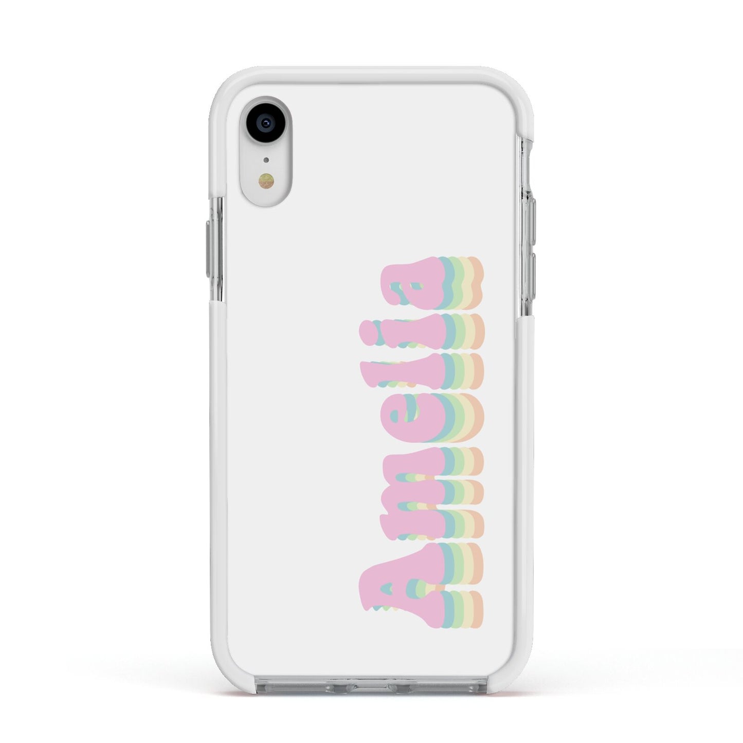 Personalised Hippy Name Apple iPhone XR Impact Case White Edge on Silver Phone