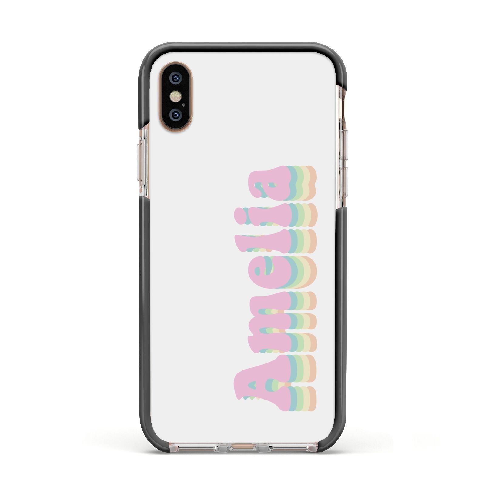 Personalised Hippy Name Apple iPhone Xs Impact Case Black Edge on Gold Phone