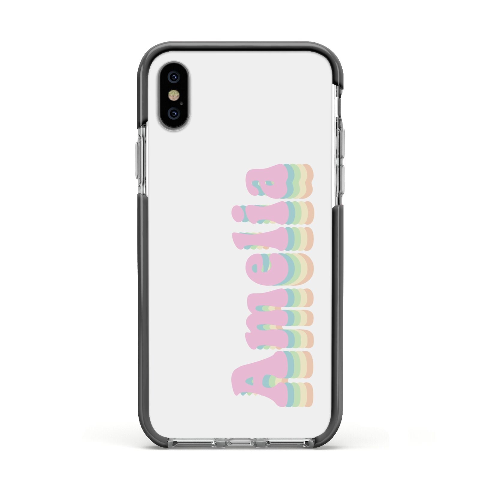 Personalised Hippy Name Apple iPhone Xs Impact Case Black Edge on Silver Phone