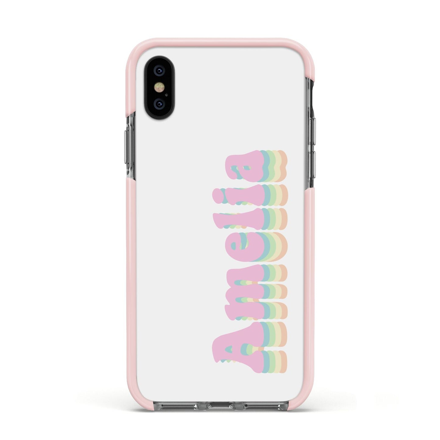 Personalised Hippy Name Apple iPhone Xs Impact Case Pink Edge on Black Phone