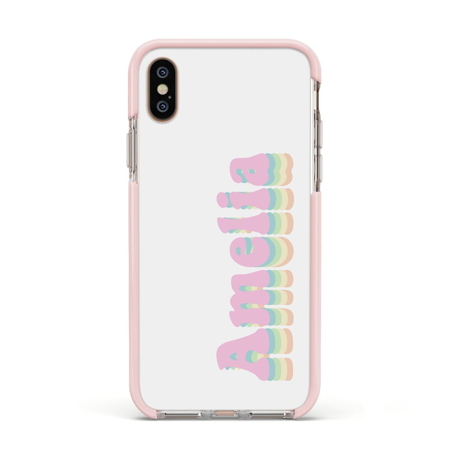 Personalised Hippy Name Apple iPhone Xs Impact Case Pink Edge on Gold Phone