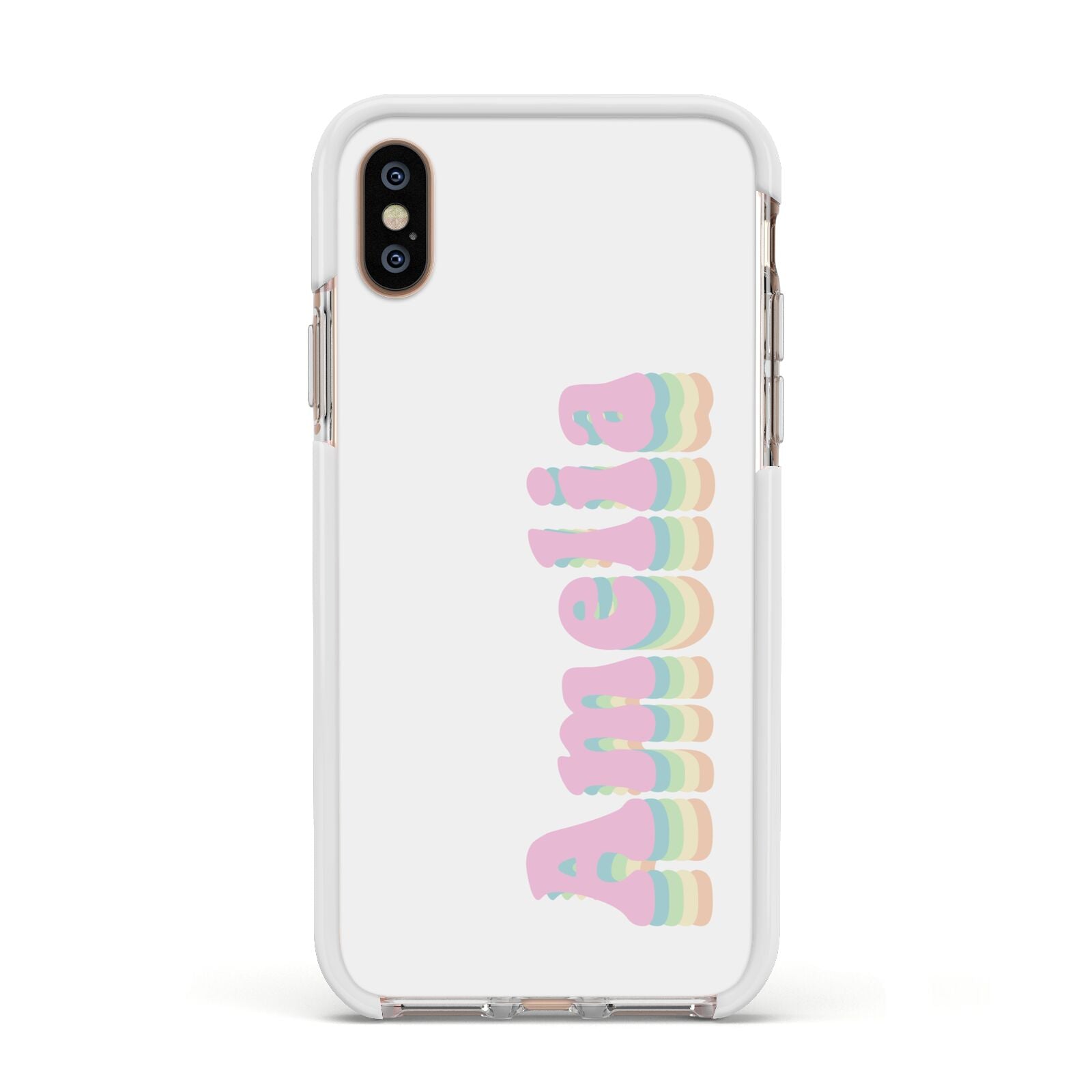 Personalised Hippy Name Apple iPhone Xs Impact Case White Edge on Gold Phone