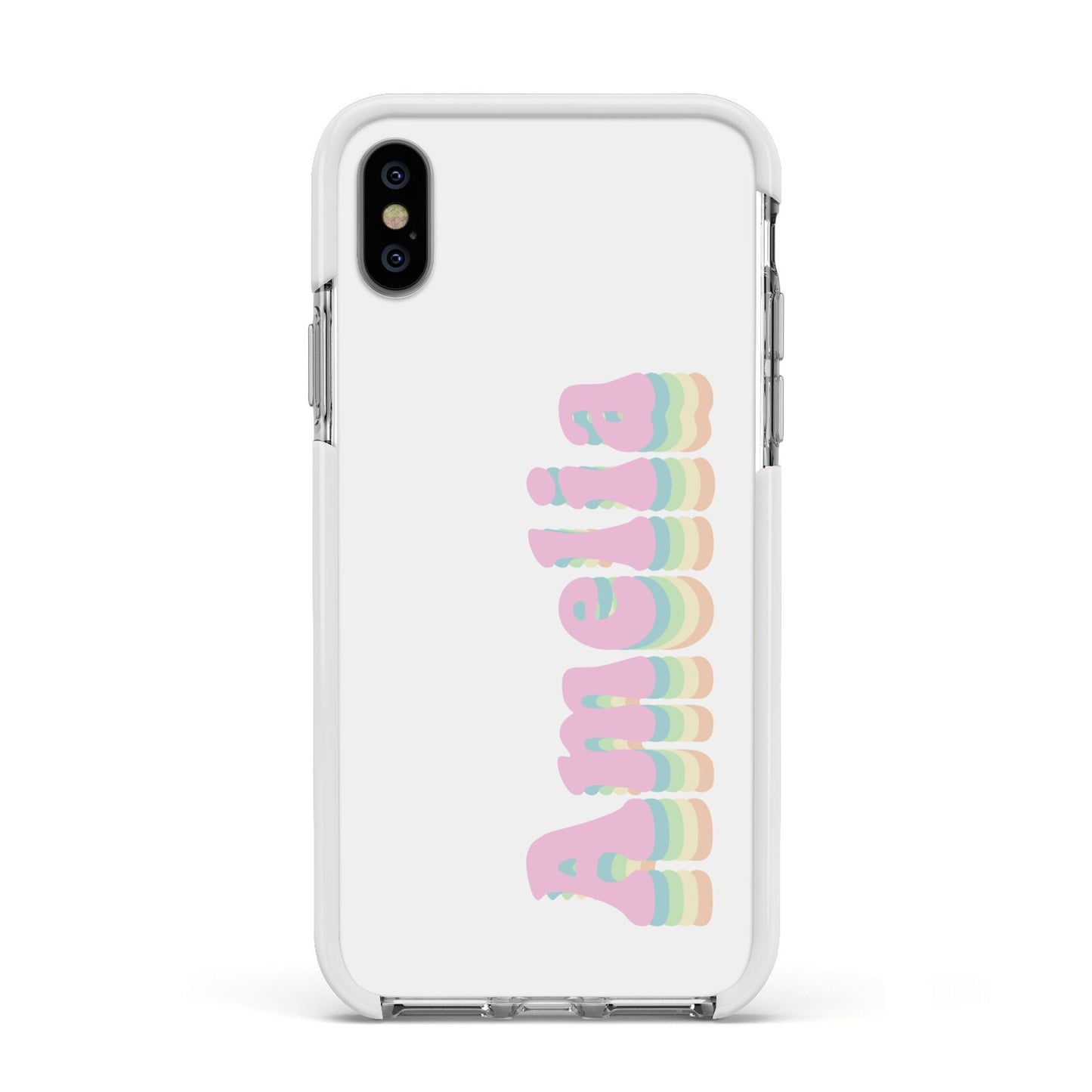 Personalised Hippy Name Apple iPhone Xs Impact Case White Edge on Silver Phone