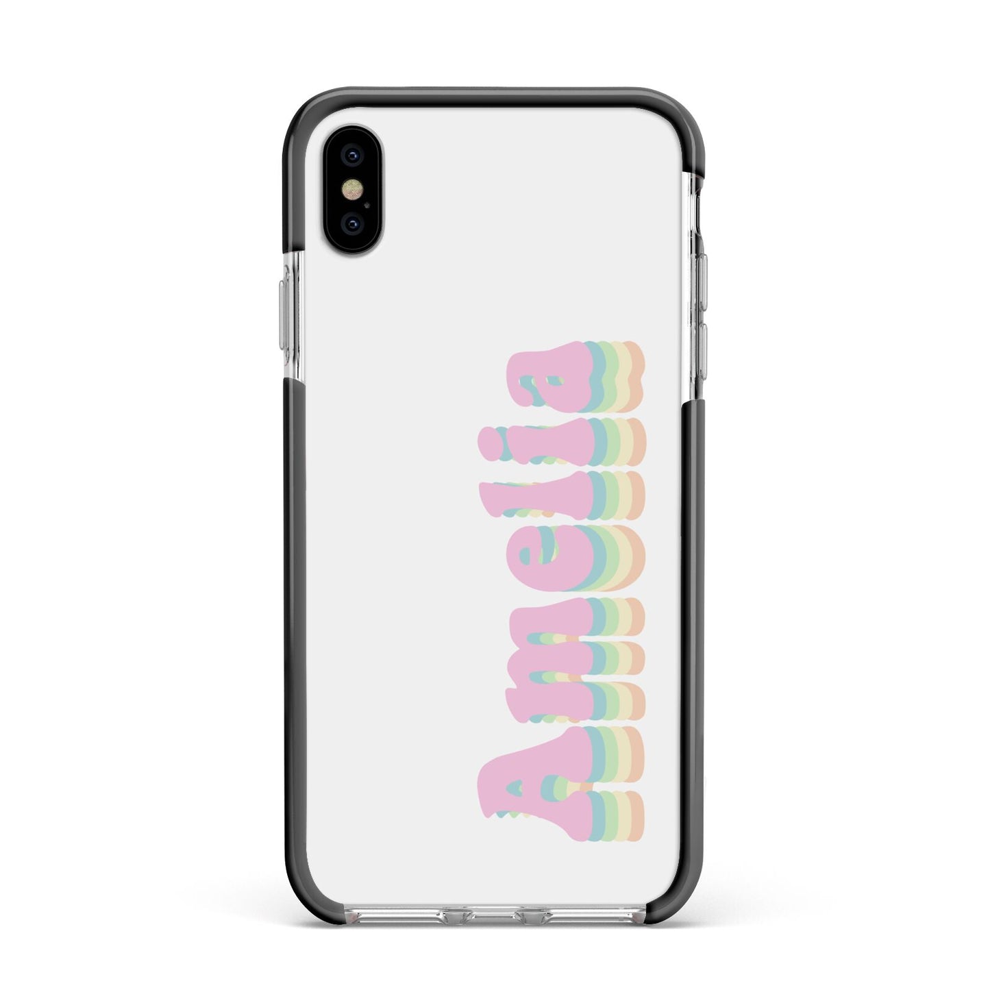 Personalised Hippy Name Apple iPhone Xs Max Impact Case Black Edge on Silver Phone