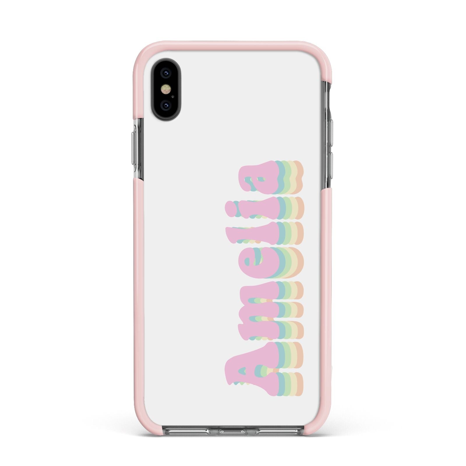 Personalised Hippy Name Apple iPhone Xs Max Impact Case Pink Edge on Black Phone