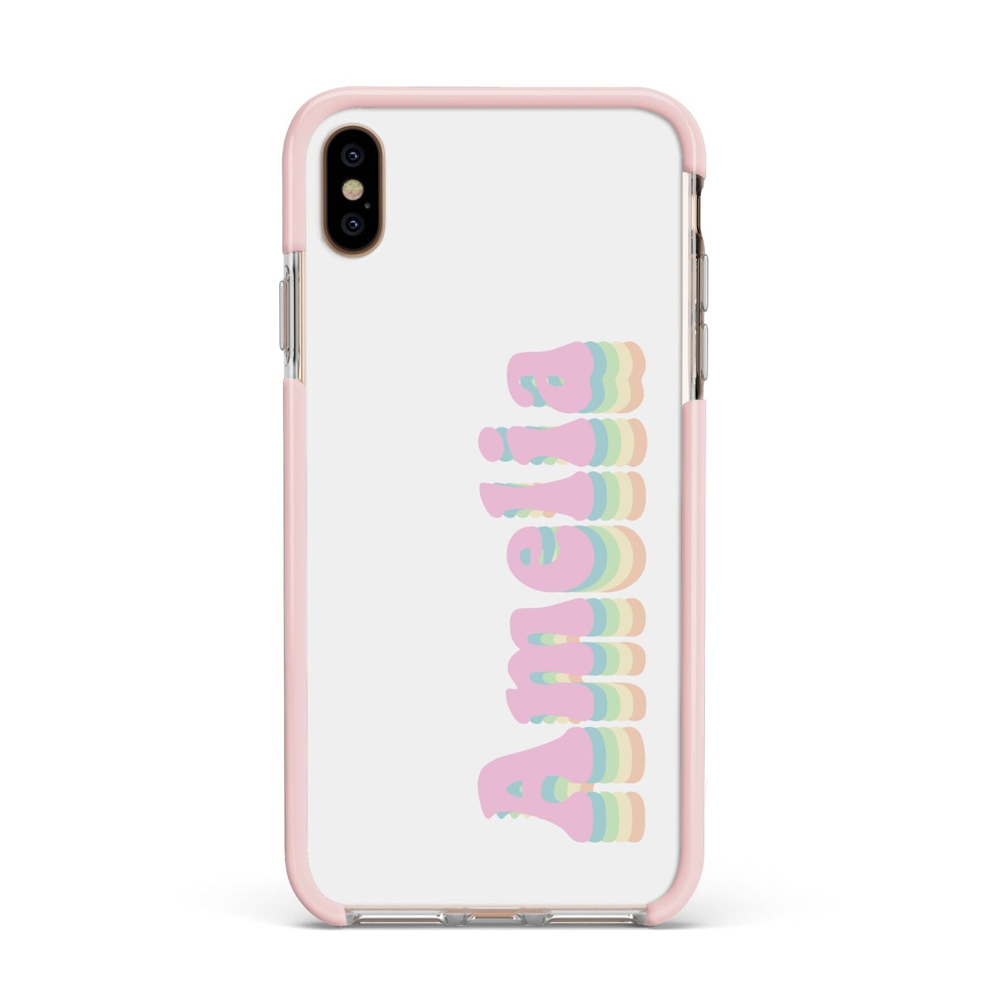 Personalised Hippy Name Apple iPhone Xs Max Impact Case Pink Edge on Gold Phone