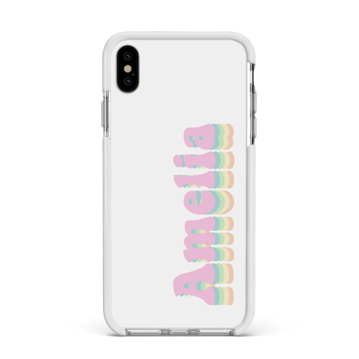 Personalised Hippy Name Apple iPhone Xs Max Impact Case White Edge on Silver Phone