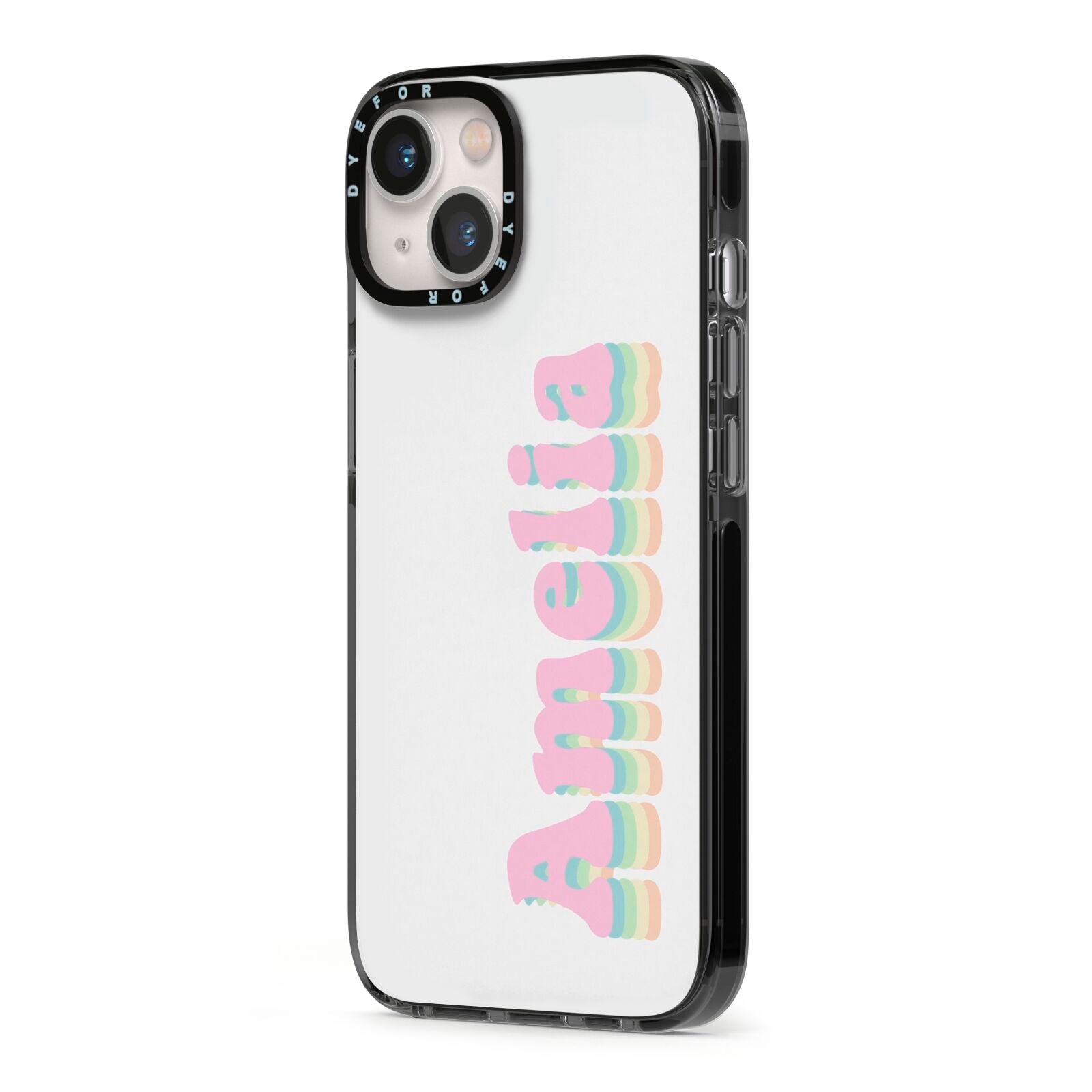 Personalised Hippy Name iPhone 13 Black Impact Case Side Angle on Silver phone