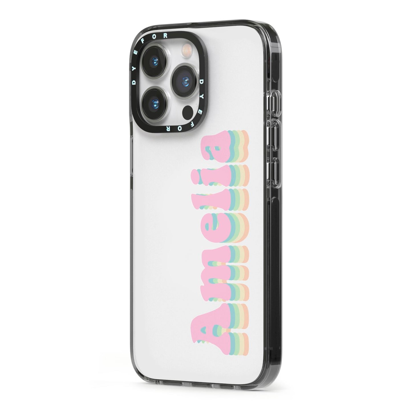 Personalised Hippy Name iPhone 13 Pro Black Impact Case Side Angle on Silver phone