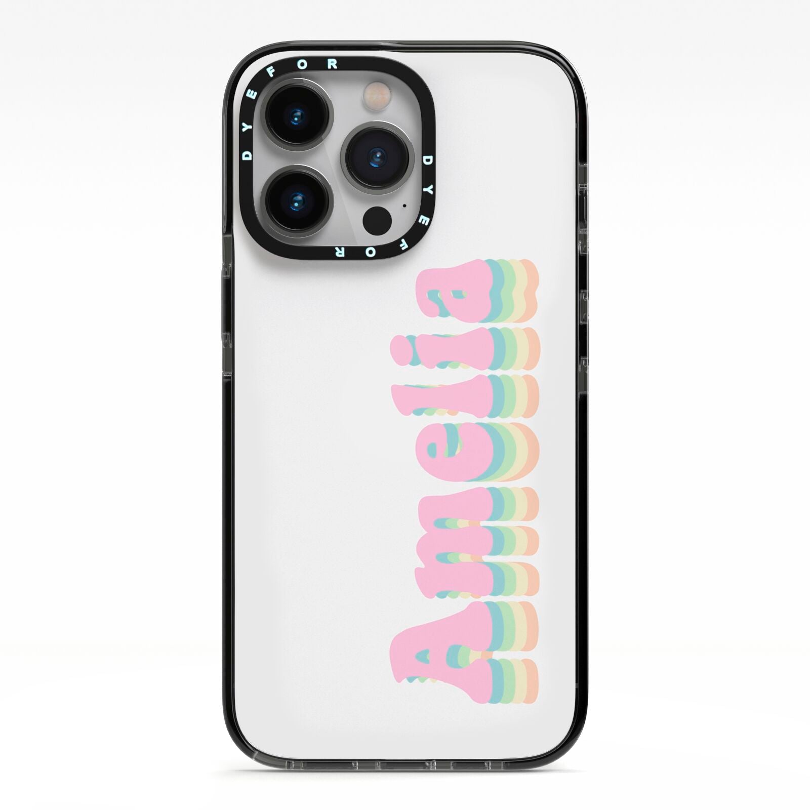 Personalised Hippy Name iPhone 13 Pro Black Impact Case on Silver phone