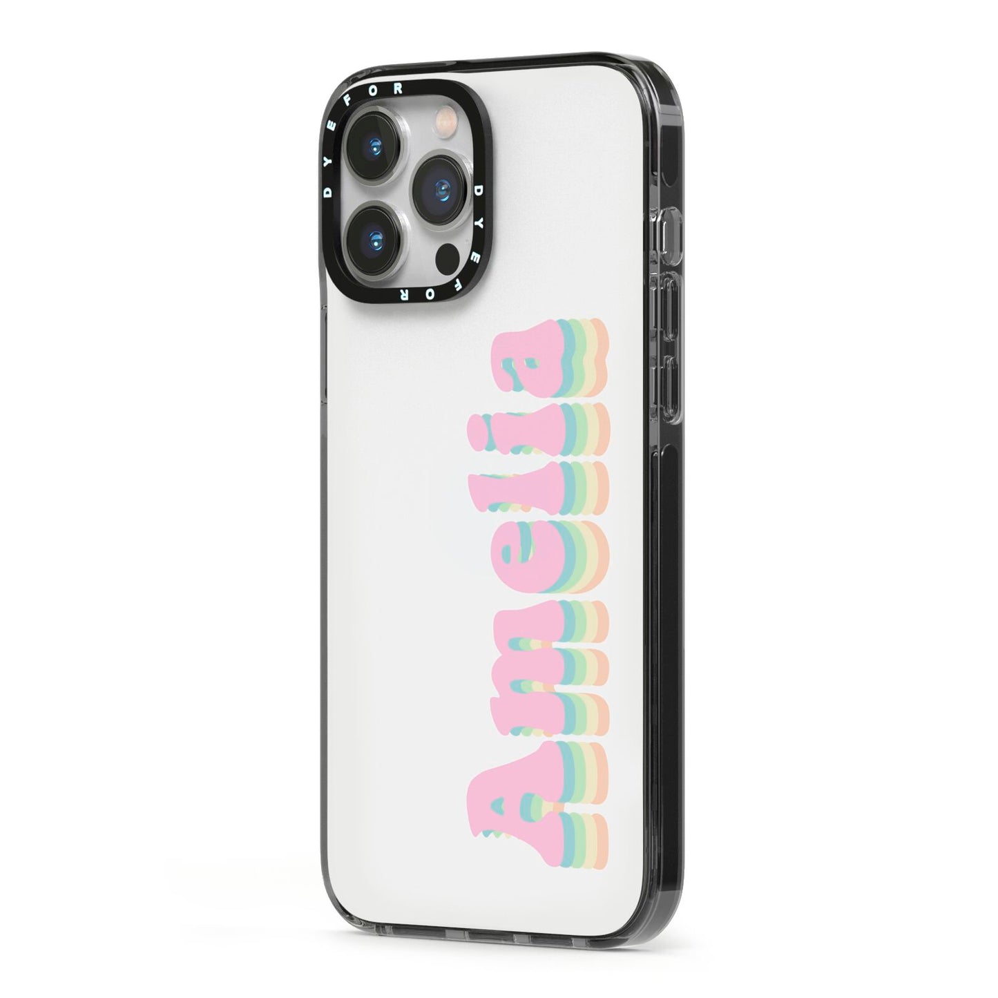 Personalised Hippy Name iPhone 13 Pro Max Black Impact Case Side Angle on Silver phone