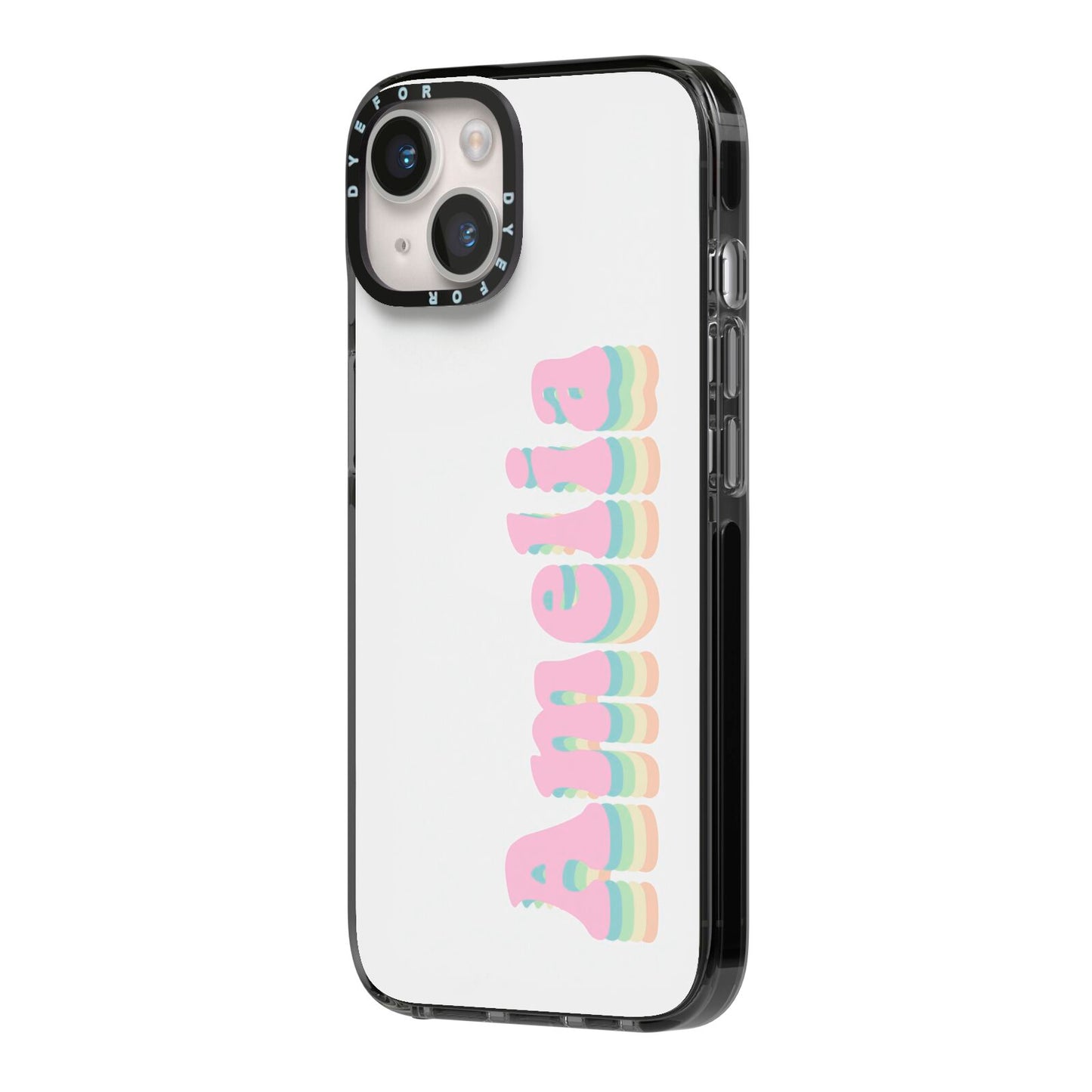 Personalised Hippy Name iPhone 14 Black Impact Case Side Angle on Silver phone