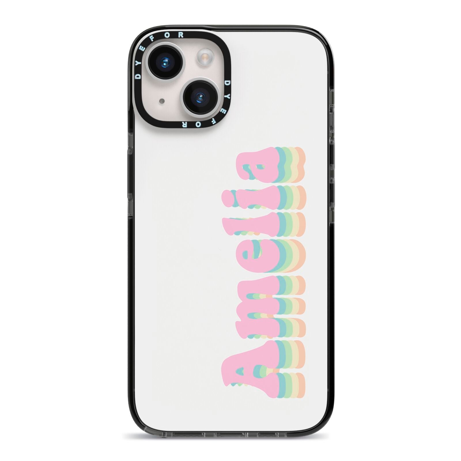 Personalised Hippy Name iPhone 14 Black Impact Case on Silver phone