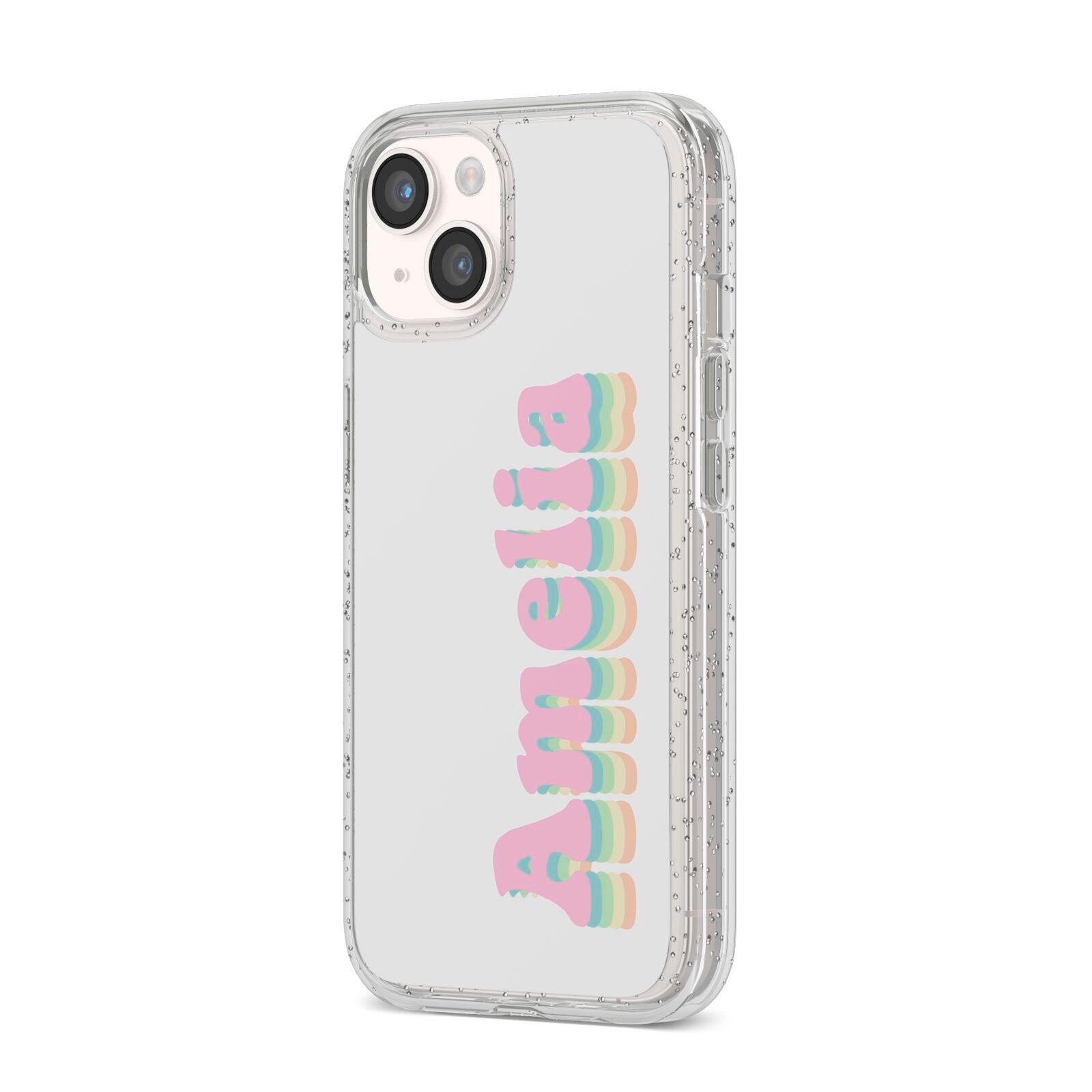 Personalised Hippy Name iPhone 14 Glitter Tough Case Starlight Angled Image