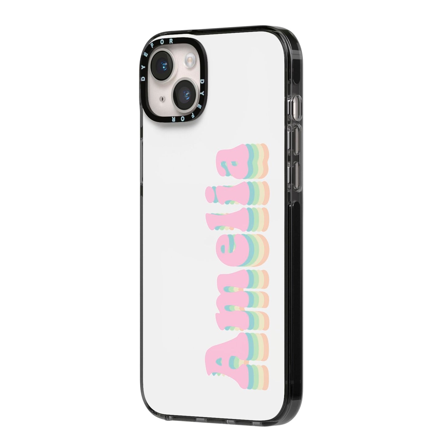 Personalised Hippy Name iPhone 14 Plus Black Impact Case Side Angle on Silver phone