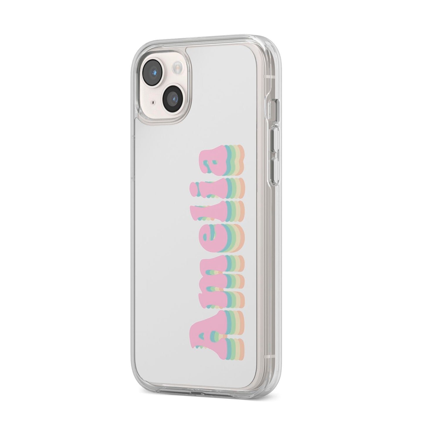 Personalised Hippy Name iPhone 14 Plus Clear Tough Case Starlight Angled Image