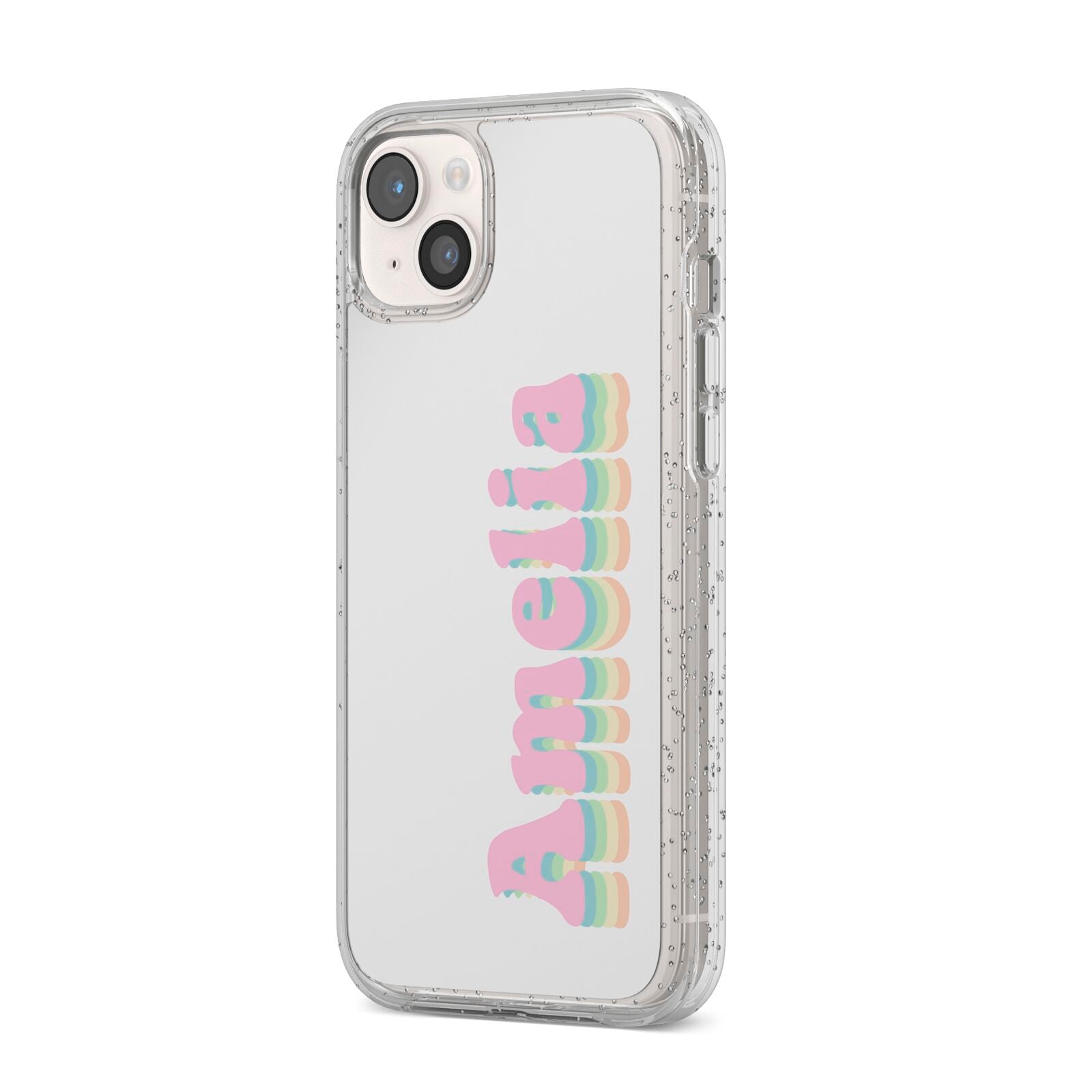 Personalised Hippy Name iPhone 14 Plus Glitter Tough Case Starlight Angled Image