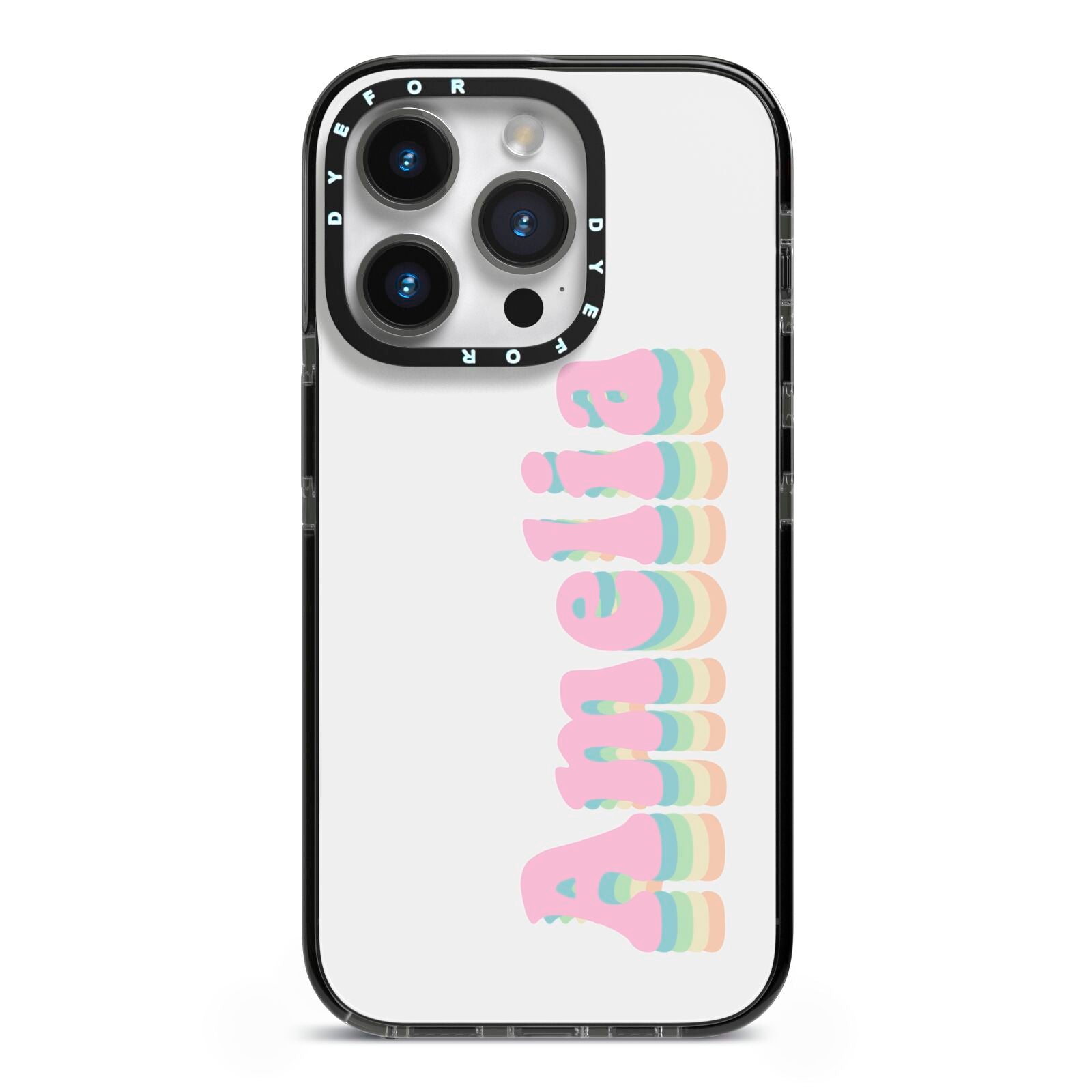 Personalised Hippy Name iPhone 14 Pro Black Impact Case on Silver phone