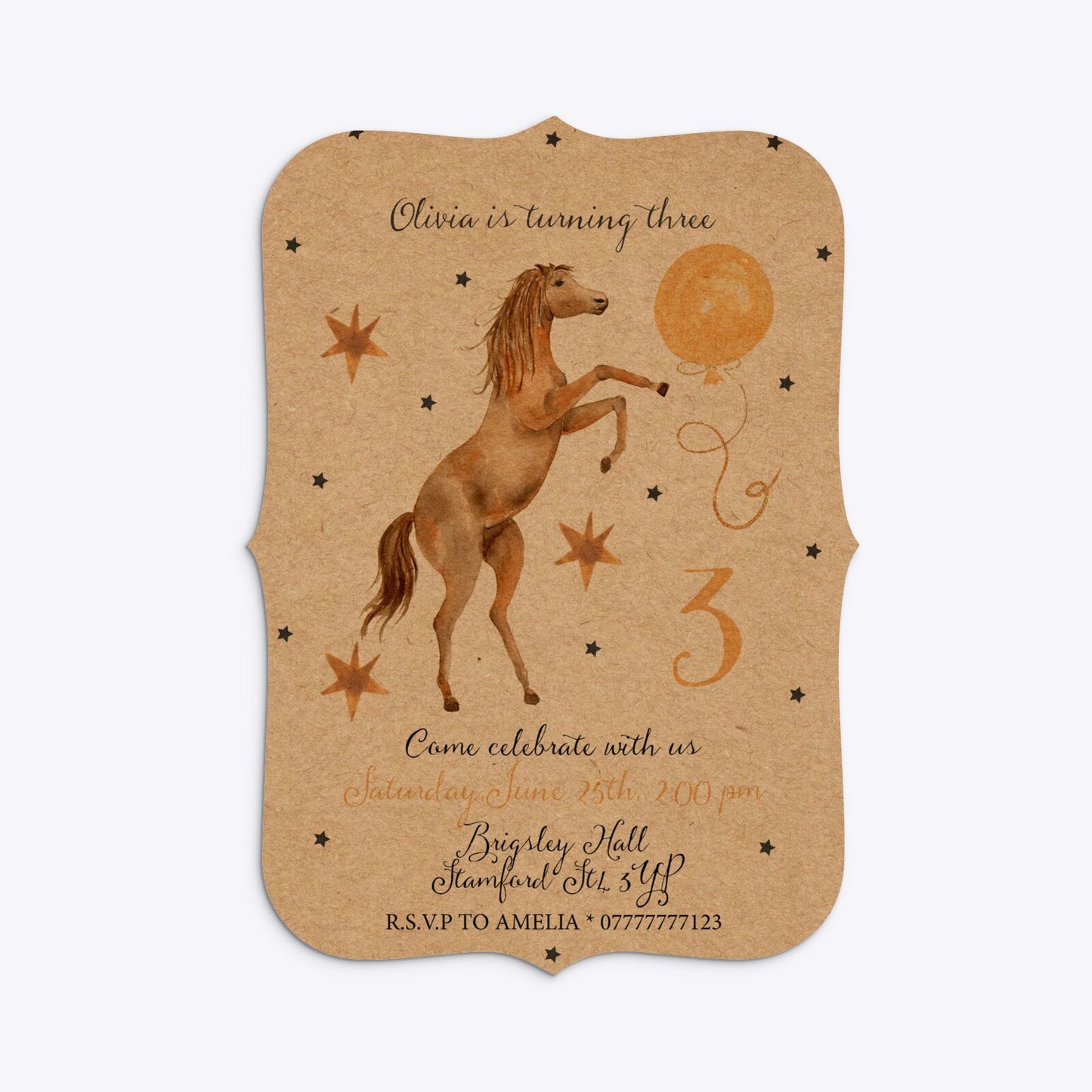 Personalised Horse Happy Birthday Bracket Invitation Kraft