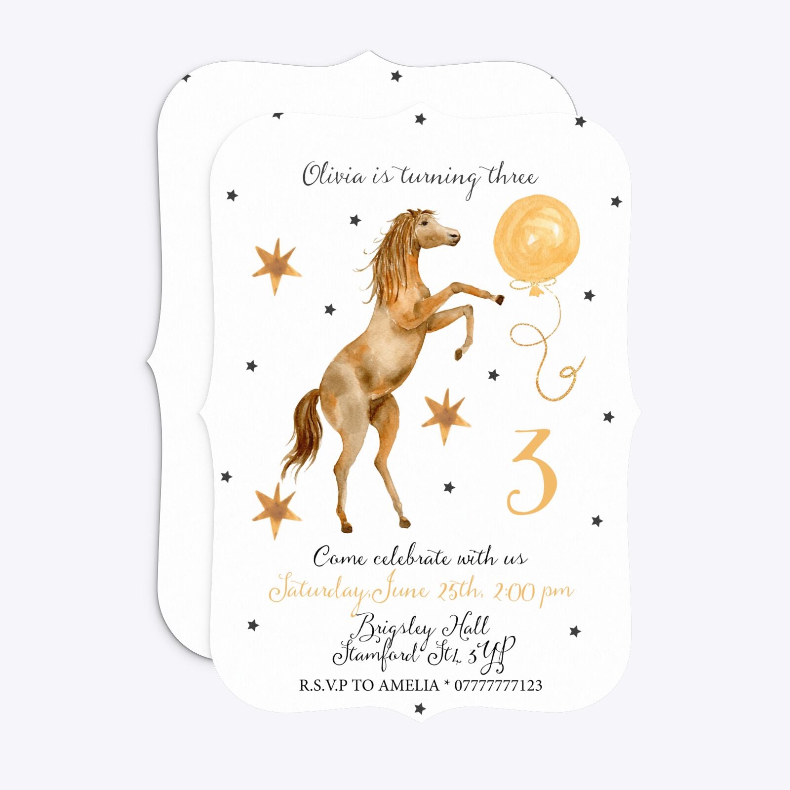 Personalised Horse Happy Birthday Bracket Invitation Matte Paper Front and Back Image