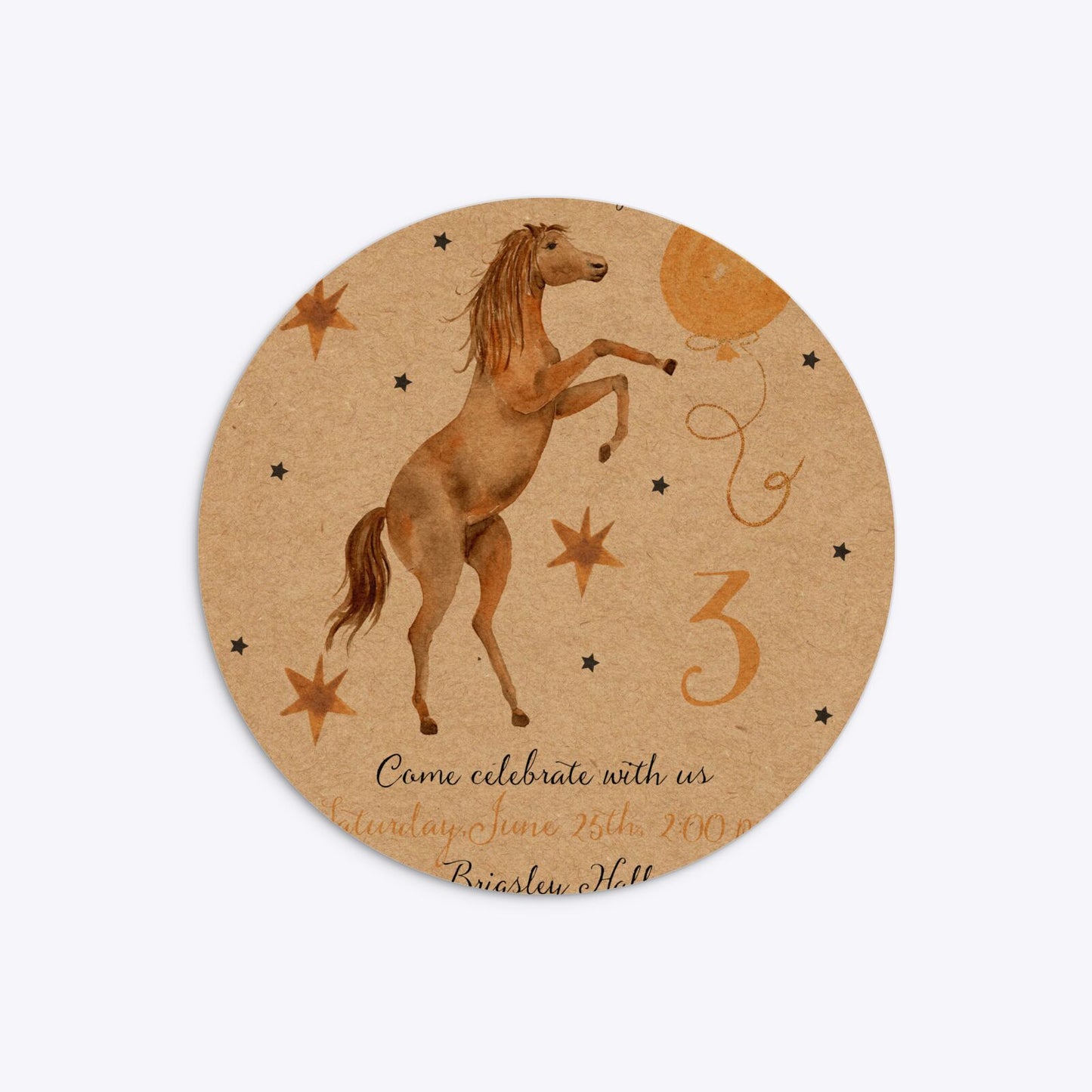 Personalised Horse Happy Birthday Circle 5 25x5 25 Invitation Kraft