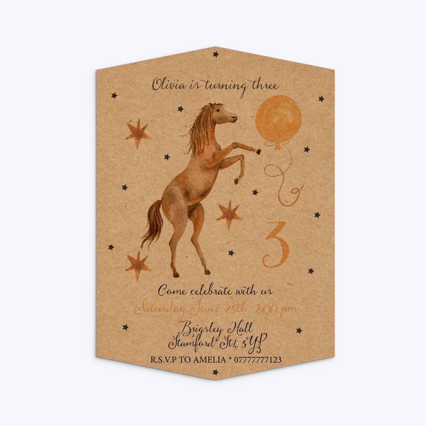 Personalised Horse Happy Birthday Geo Invitation Kraft