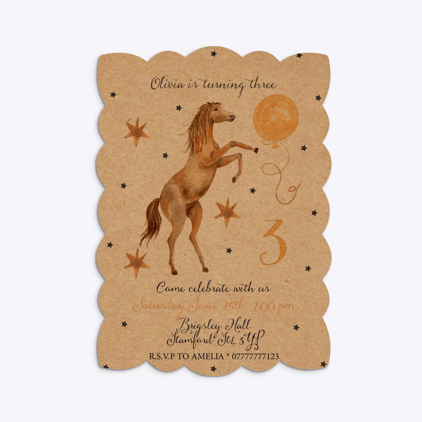 Personalised Horse Happy Birthday Petal Invitation Kraft